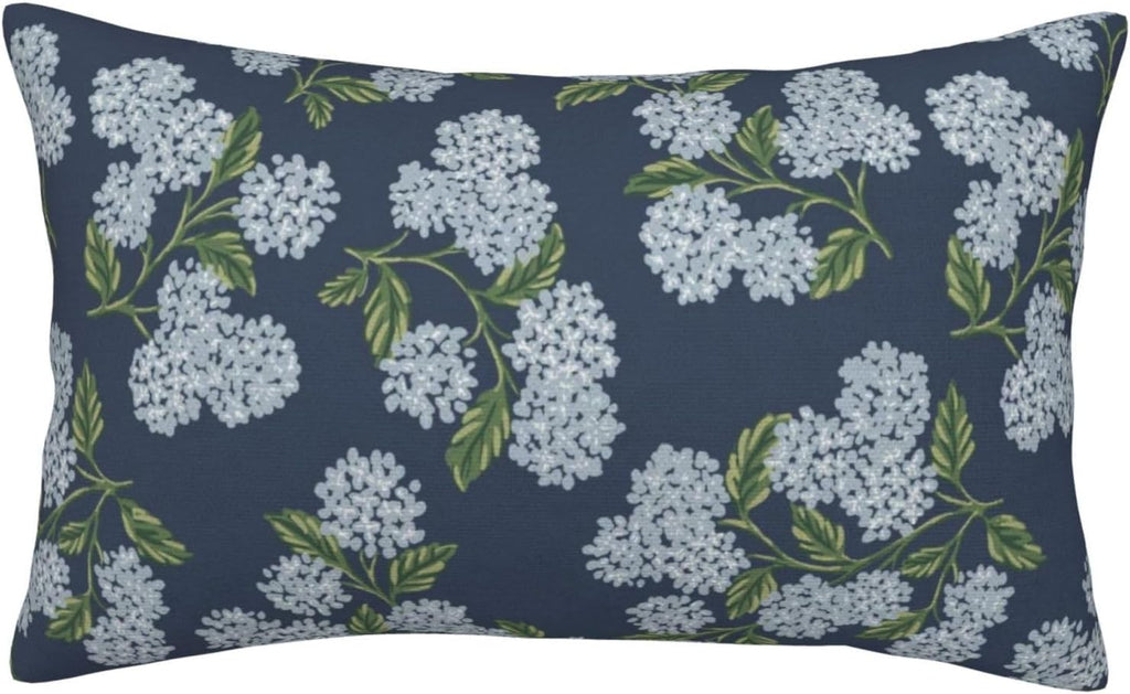 Navy Blue Spring Pillow Covers 12x20 Inch 2 Pcs Blue Green Hydrangea Flower Decor Throw Pillows Vintage Floral Seasonal Summer Outdoor…