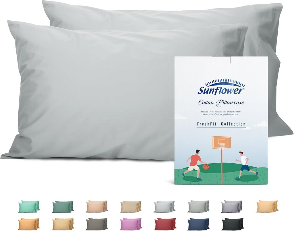 Sunflower Queen Pillowcases Set of 2, 100% Cotton Queen Size Pillow Cases 2, 20×30 inches Ultimate Gray, Soft and Breathable