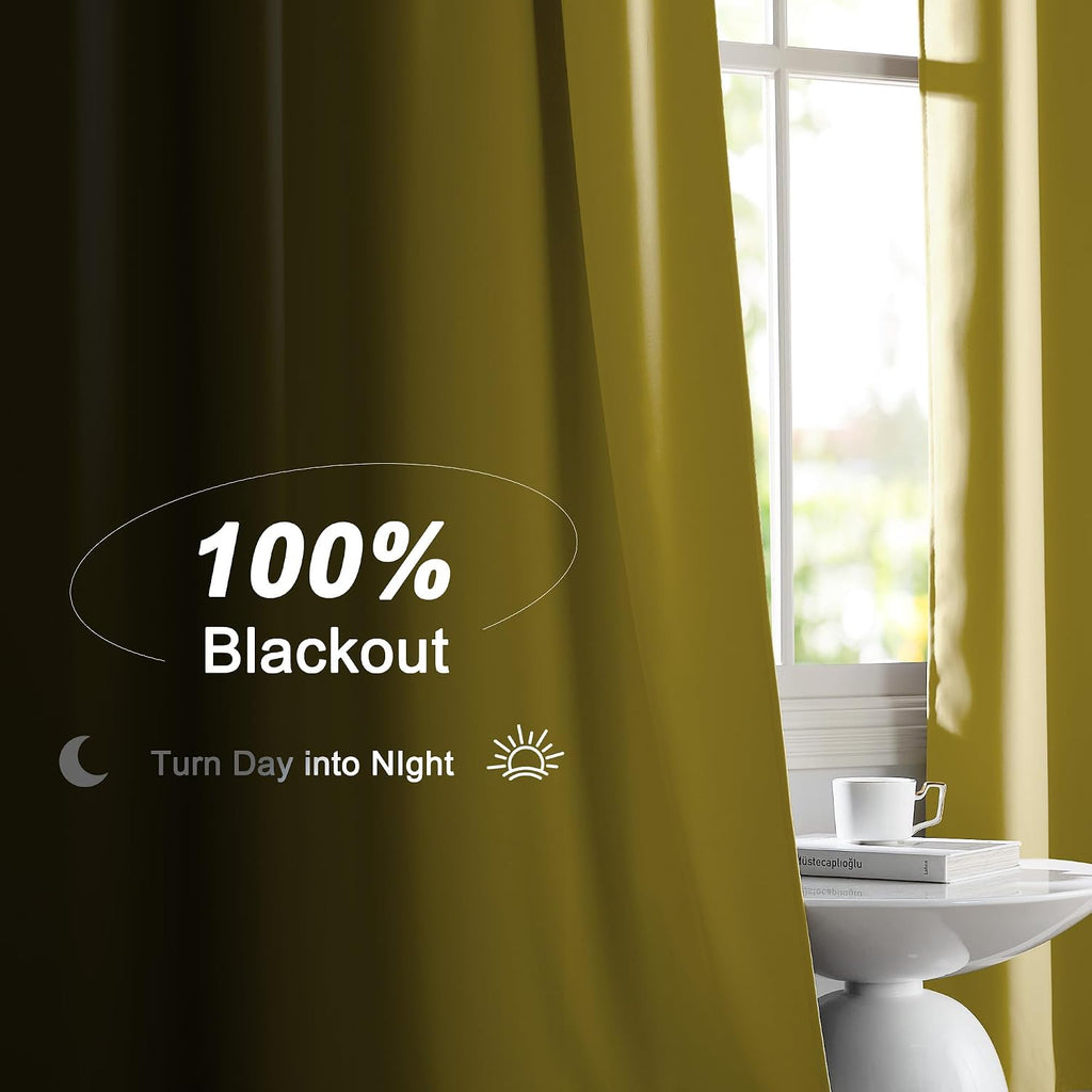 Nicetown 100% Blackout Curtains for Patio Sliding Glass Door, Paler Yellow W52 x L84 Set of 2 Light Blocking & Soundproof Drapes, Rod Pocket…