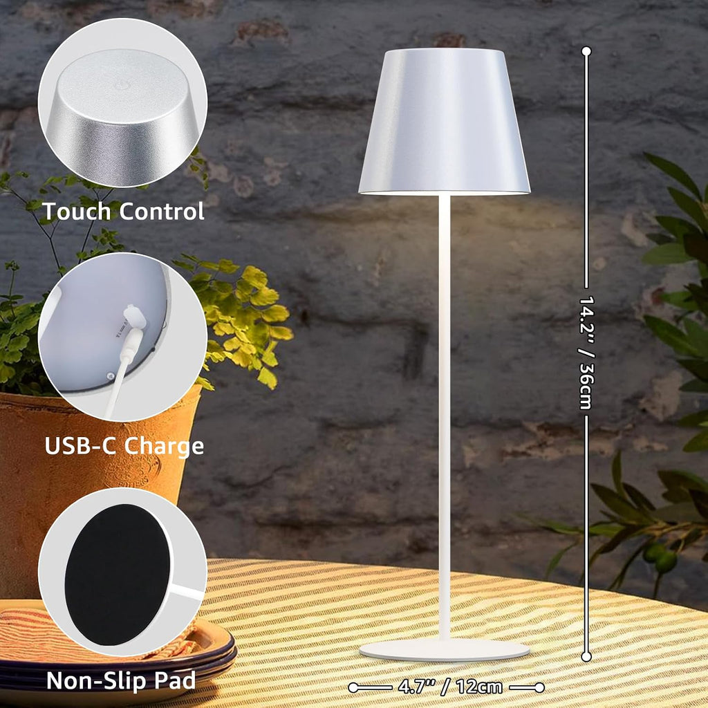 uuffoo 2 Pack Cordless Table Lamp Rechargeable 5000mAH Battery Operated Lights Touch Control LED Portable Desk Lamps 3 Color Dimming for…