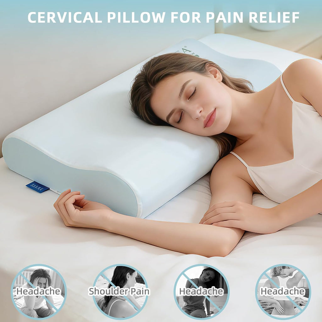 Noffa Cervical Neck Pillow for Neck, Neck Support Pillows for Sleeping, Contour Memory Foam Pillow with Cooling Pillowcase, Orthopedic Pil…