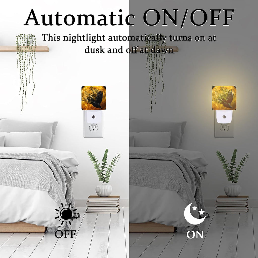 Crow with New Moon Night Light Plug into Wall, Flying Crow Dusk to Dawn Night Light,0.5w Energy Saving Sleep Friendly Nightlights for…