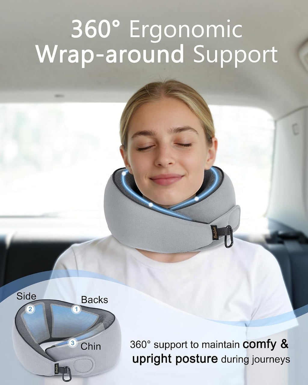 BeeVines Travel Pillow with Carry Case, Memory Foam Neck Pillows for Airplanes, 360° Wrap Around Support for Sleeping, Breathable & Washabl…