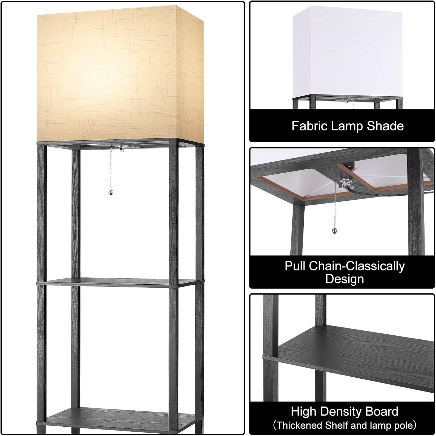 RUNTOP Plus Floor Lamp with Shelves, Shelf Lamp with 15W LED Bulb, 3 Colors, Memory Function, Wide Display Shelf for Collectibles Storge…
