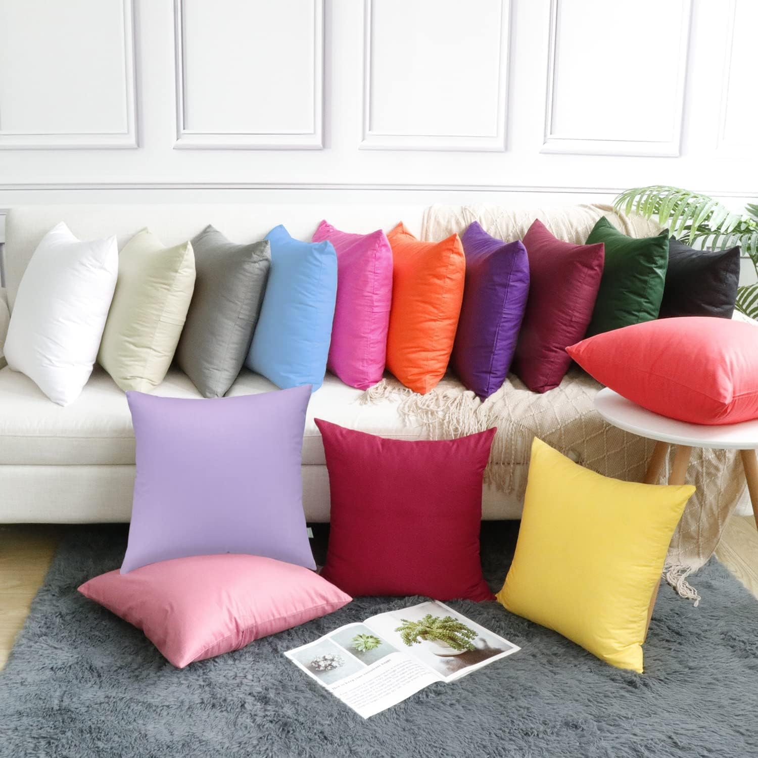 Thmyo 4-Pack 100% Cotton Comfortable Solid Decorative Throw Pillow Case, Square Cushion Cover Pillowcase Sublimation Blank Pillow Covers DI…