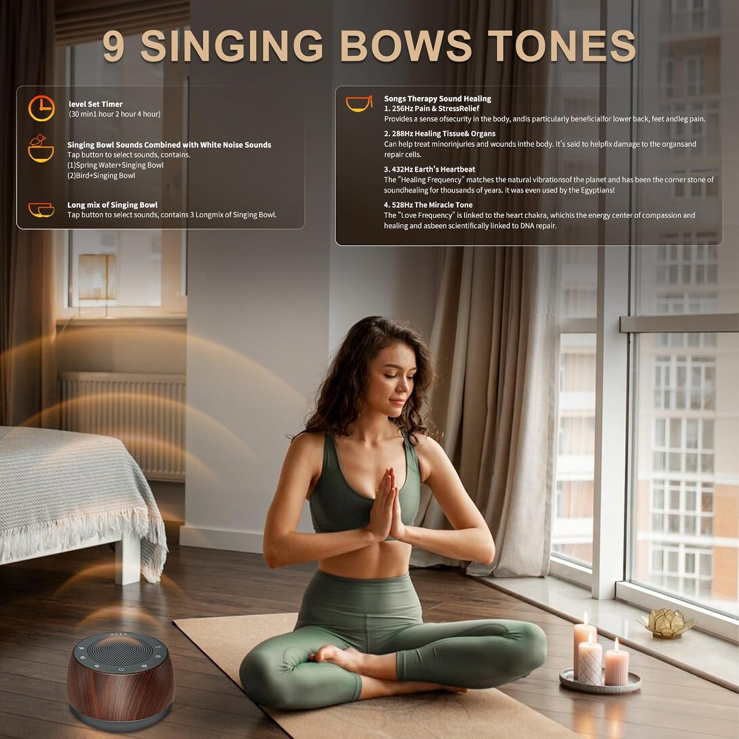 Winish Electronic Tibetan Singing Bowl, Frequency Generator for Healing, Meditation Sound Machine, 256HZ-432HZ-528HZ 9 Healing Frequencies,4…