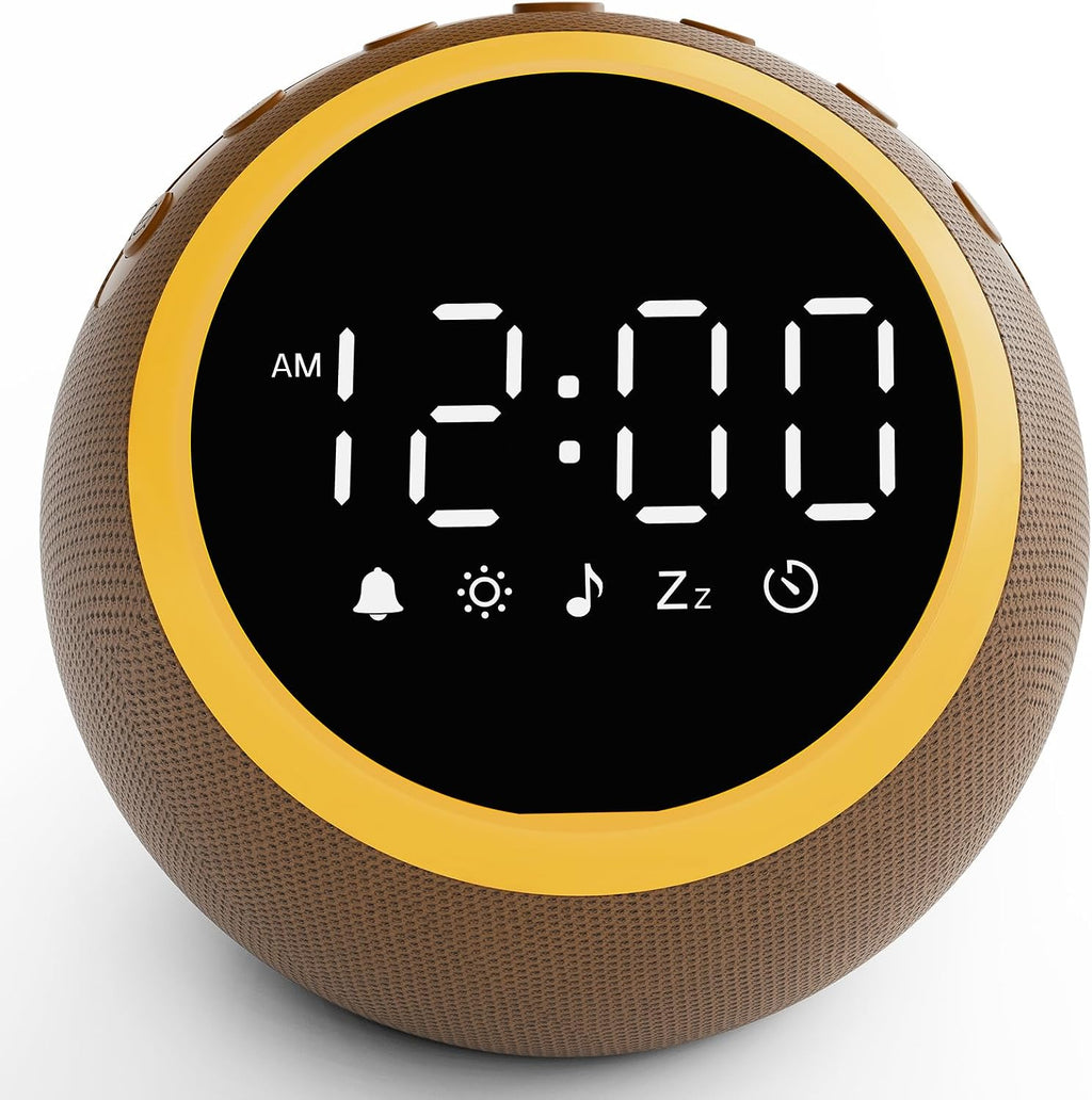 Alarm Clocks with Soft Sounds Machine: 30 Soothing Sounds, 10 Soft Wake-Up Sounds, 32 Adjustable Volume & Timer, Memory Function (Brown)