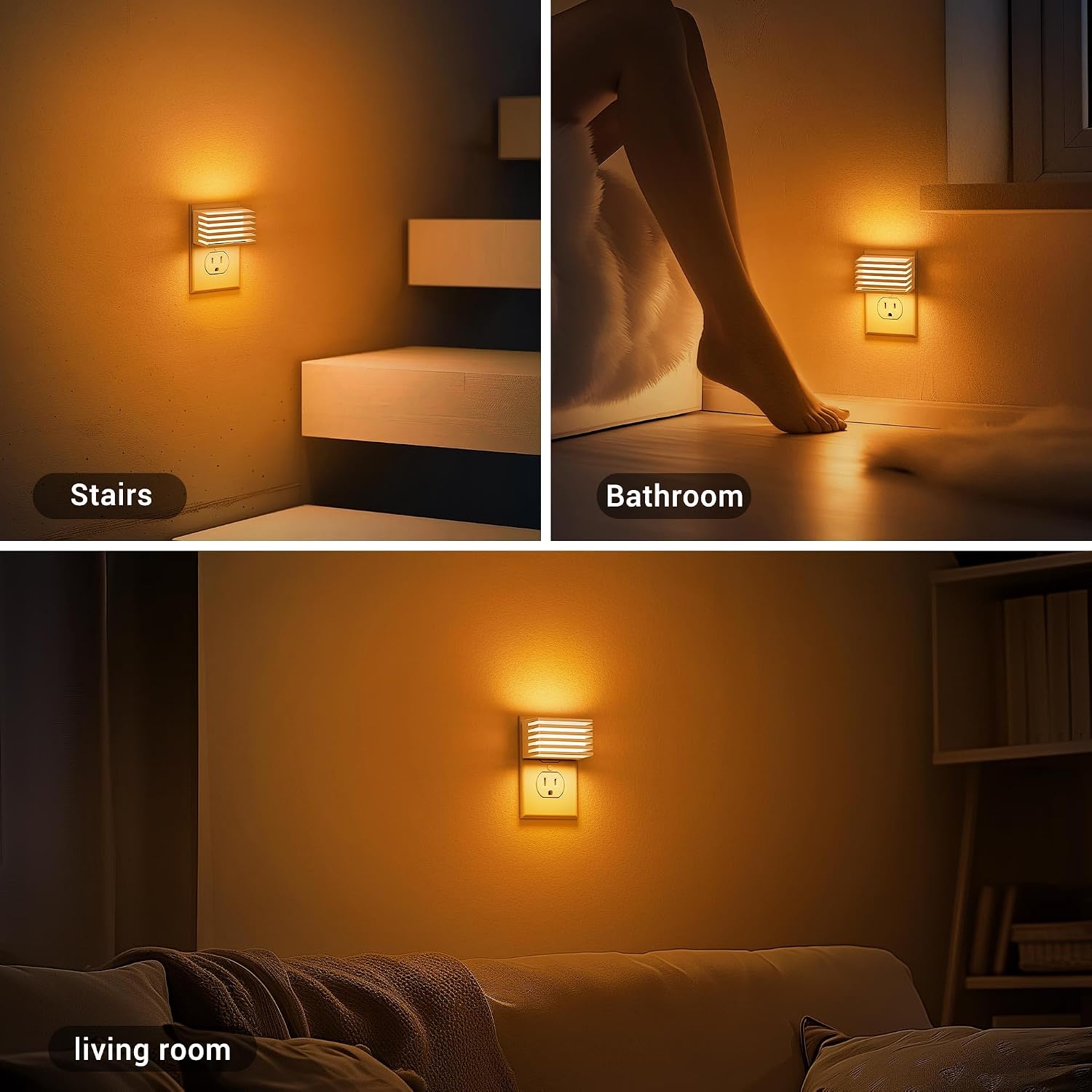 JandCase Amber Night Light, Night Lights Plug into Wall with Dusk to Dawn Sensor, Dimmable Plug in Night Light, Adjustable Brightness, [2…