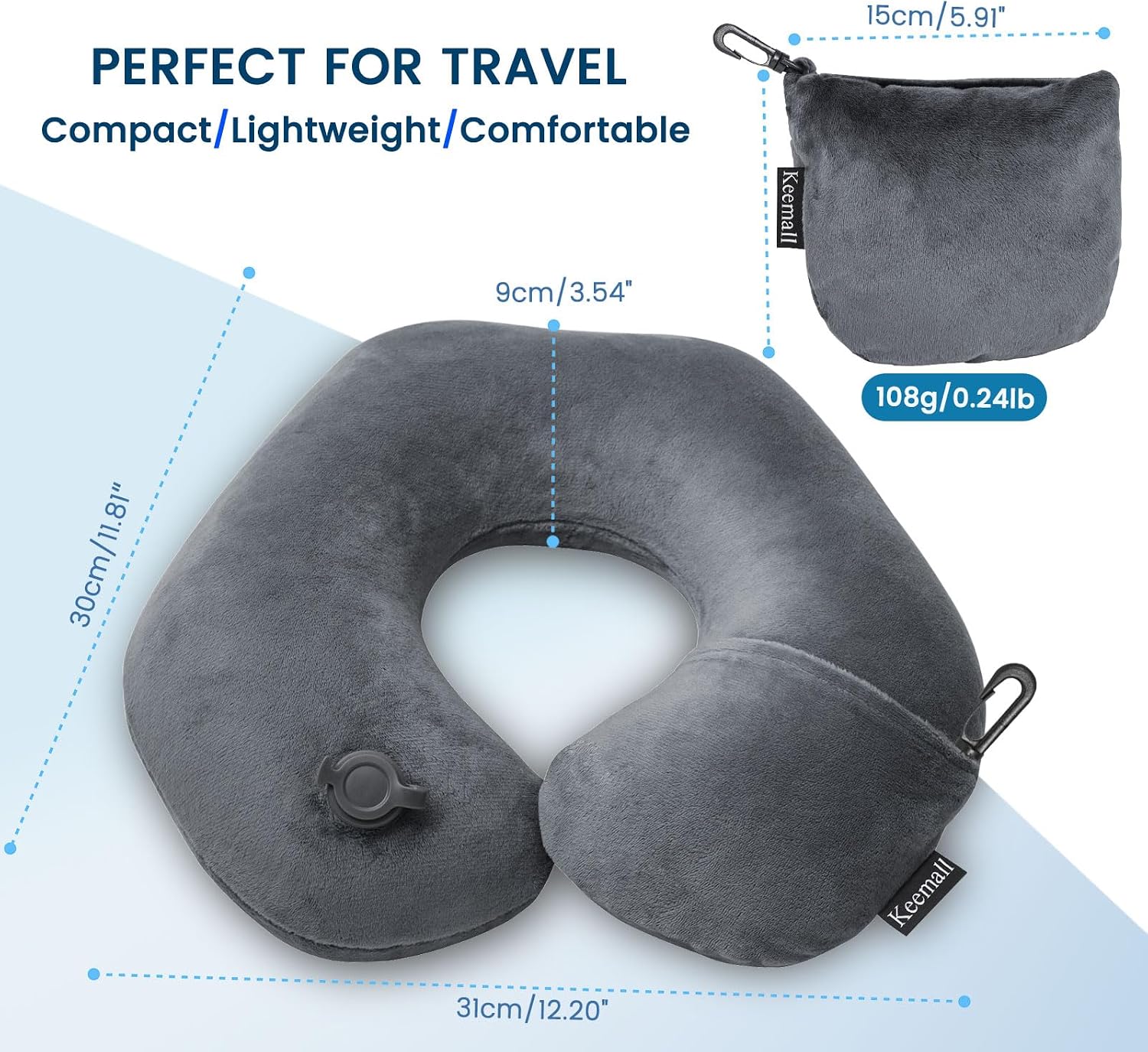 Keemall Inflatable Travel Neck Pillow, Super Soft Plane Neck Support Pillow for Travel Ariplane Sleep Support, Adjustable Neck Cushion…