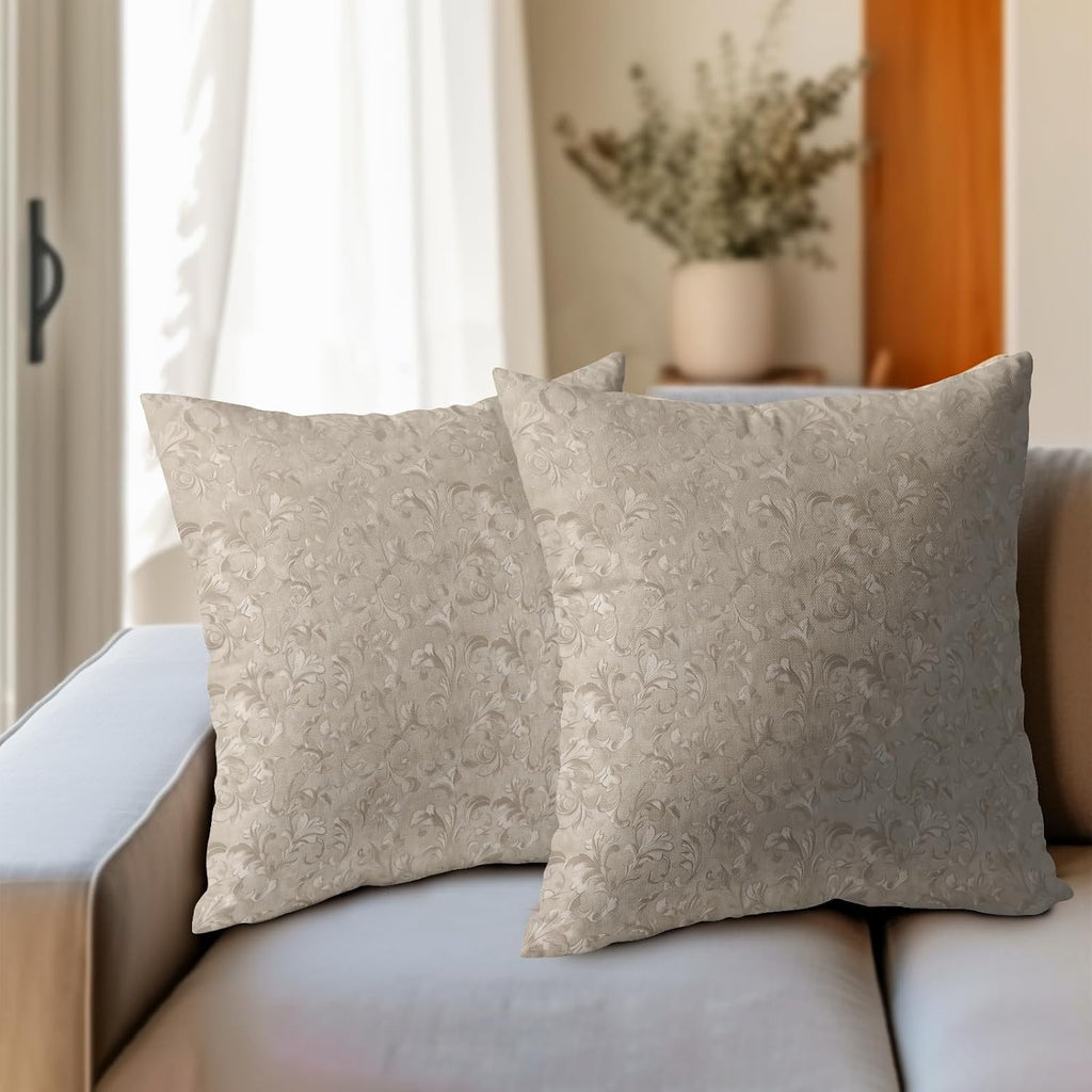 Granbey 2 PCS Decorative Rustic Floral Throw Pillow Cover 16X16 Inch Pale Brown Block Print Farmhouse Cushion Covers Boho Fall Home Decor N…