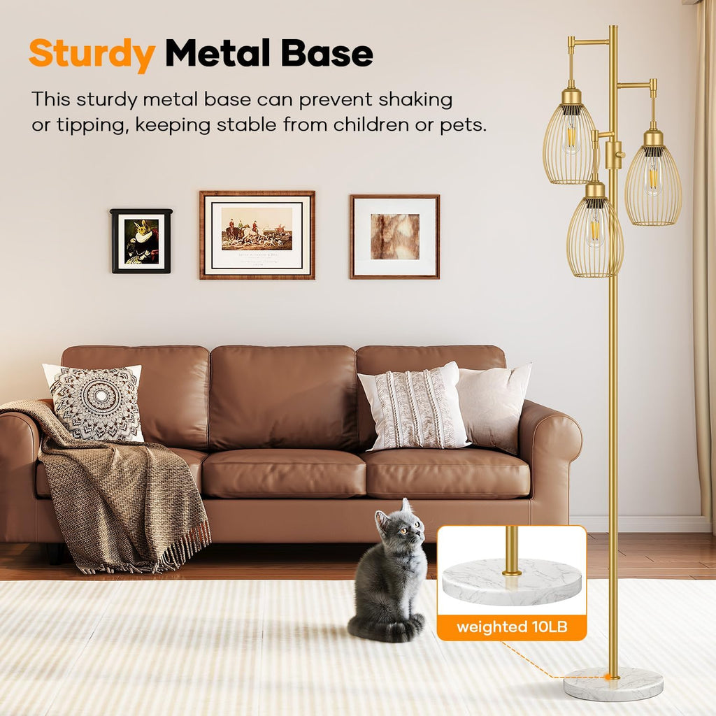 Dimmable Floor Lamp,3x800LM LED Bulbs Included, Farmhouse Industrial Floor Lamp Standing Tree Lamp with Teardrop Cage Head Tall Lamp for…