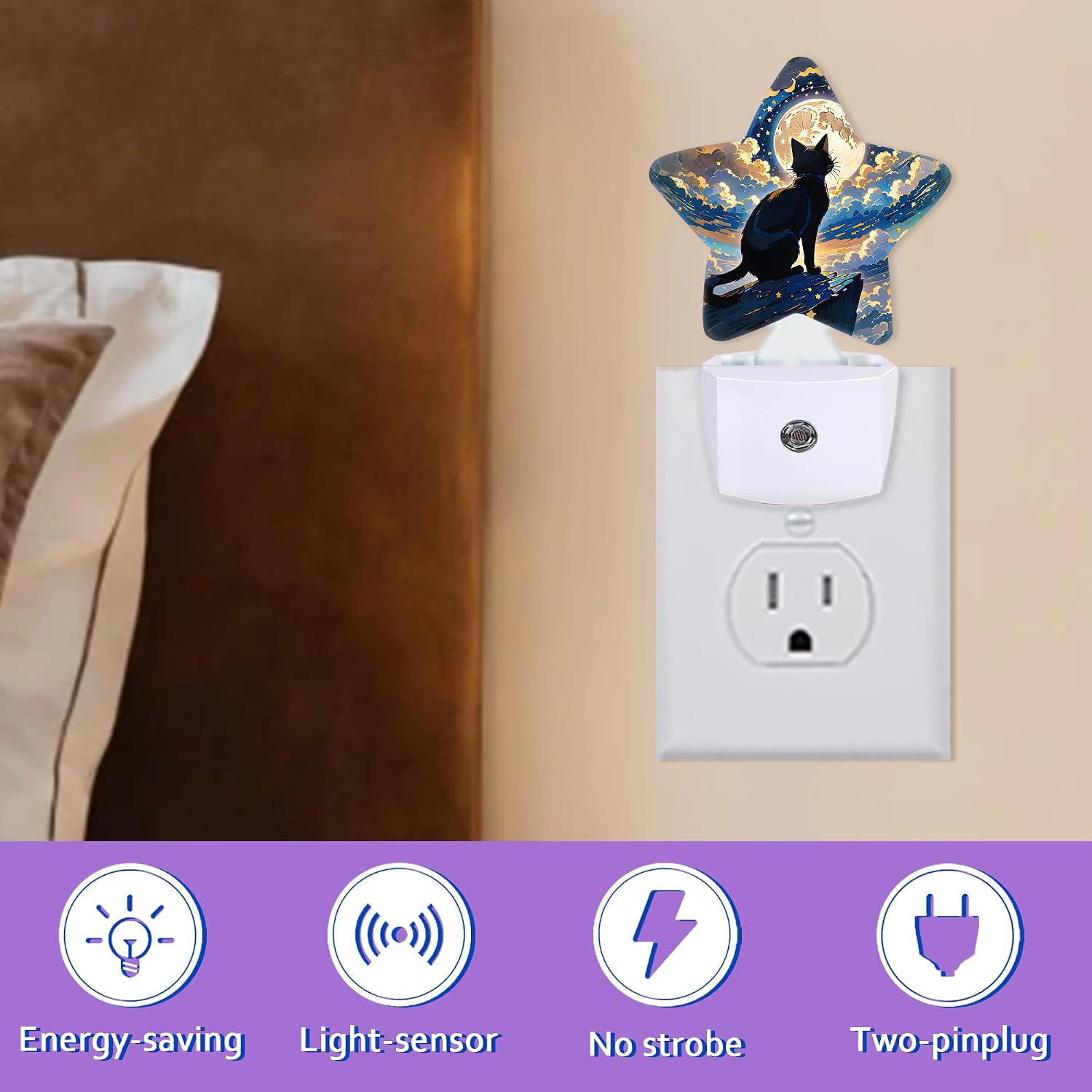 Black Cat Night Lights Plug Into Wall Decorative, Fantasy Moon Night Sleep Friendly Lamp, Energy Efficient Dusk-to-Dawn Sensor Nightlights…