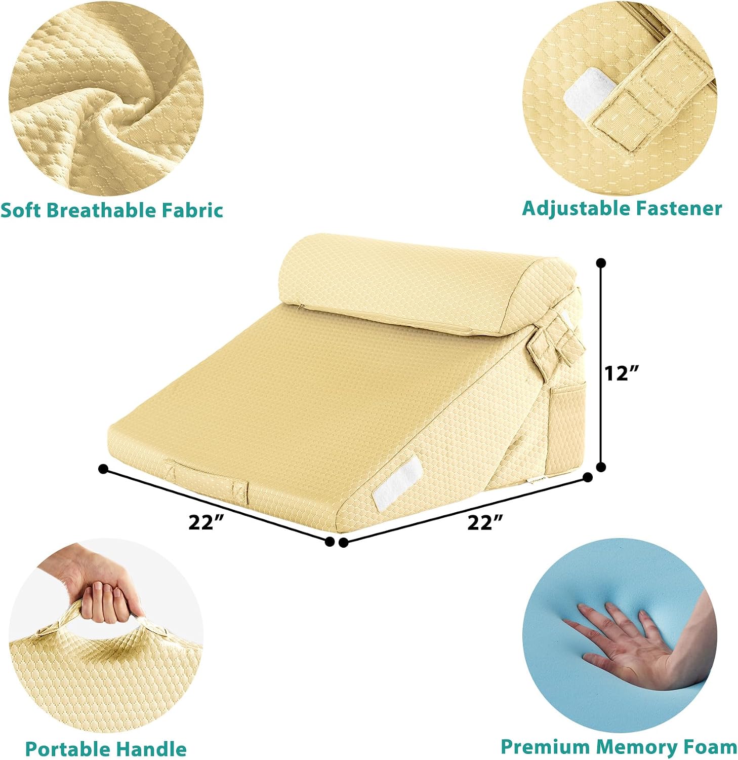 Bedluxe Adjustable 3pcs Bed Wedge Pillow Set, Memory Foam Wedge Pillows Post Surgery for Back, Neck, Leg, Pillow Wedge for Sleeping, Sitti…