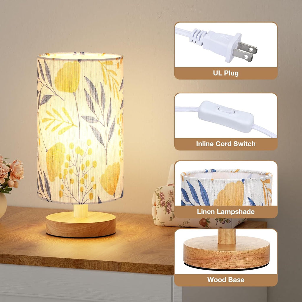 Fenmzee Ginkgo Table Lamp for Bedroom - Inline Control, Small Bedside Lamp with 3000K A15 LED Blub, Easy Assembly (Ginkgo Cream Shade, 9"…