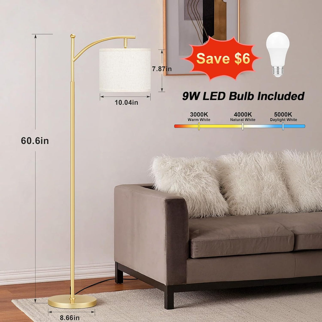 Ambimall 60" Floor Lamp with 3 Color Temperatures, Adjustable Beige Shade, Gold Pole - Tall Lamp for Living Room, Bedroom, Office…