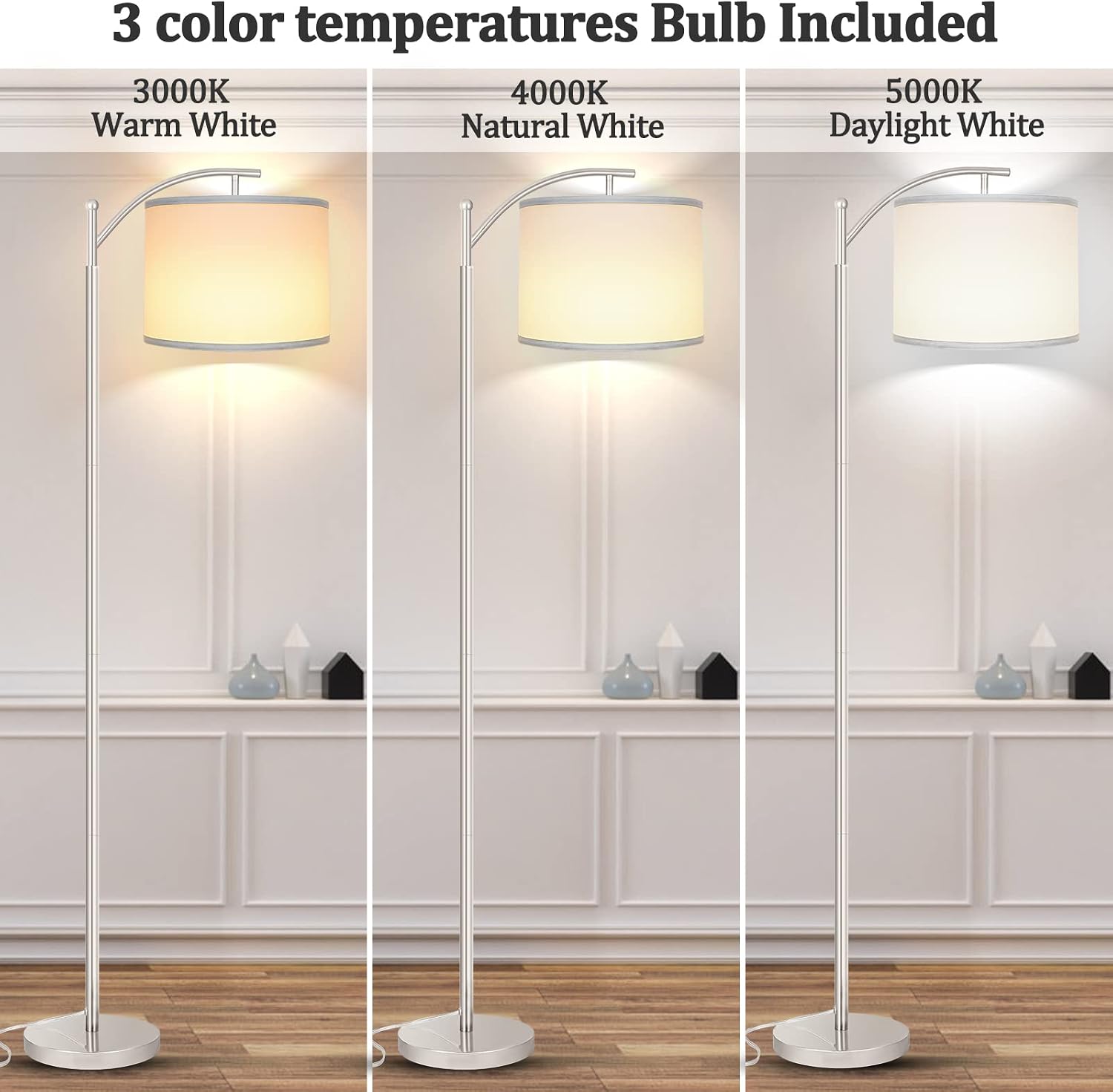 Floor Lamp for Living Room with 3 Color Temperatures LED Bulb, Standing Lamp Tall Industrial Floor Lamp Reading for Bedroom, Office (9W…