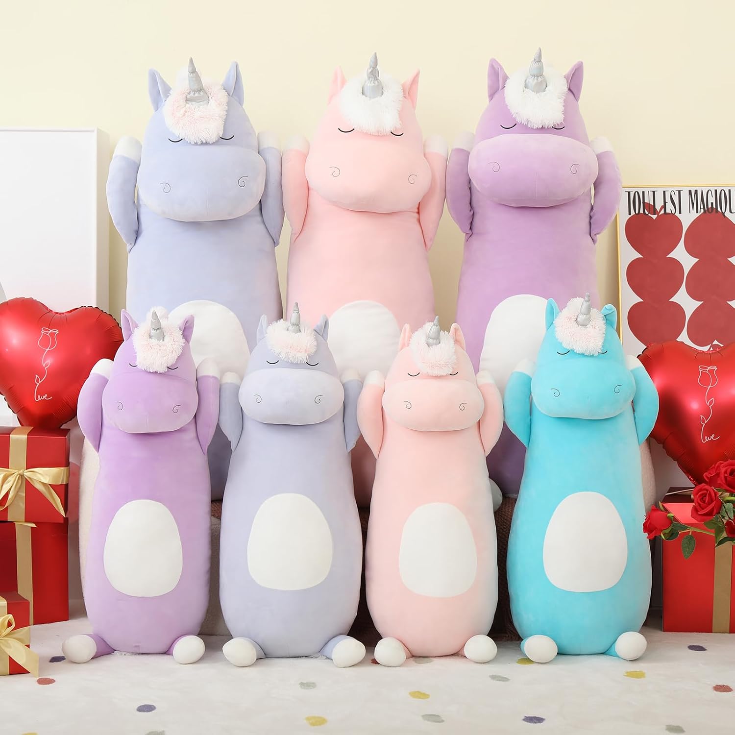 MorisMos Giant Plush Unicorn Body Pillow for Girl Boy, 4Ft Long, 51'' Large Stuffed Unicorn Pillow Plush Toy, Jumbo Pink Stuffed Animal…