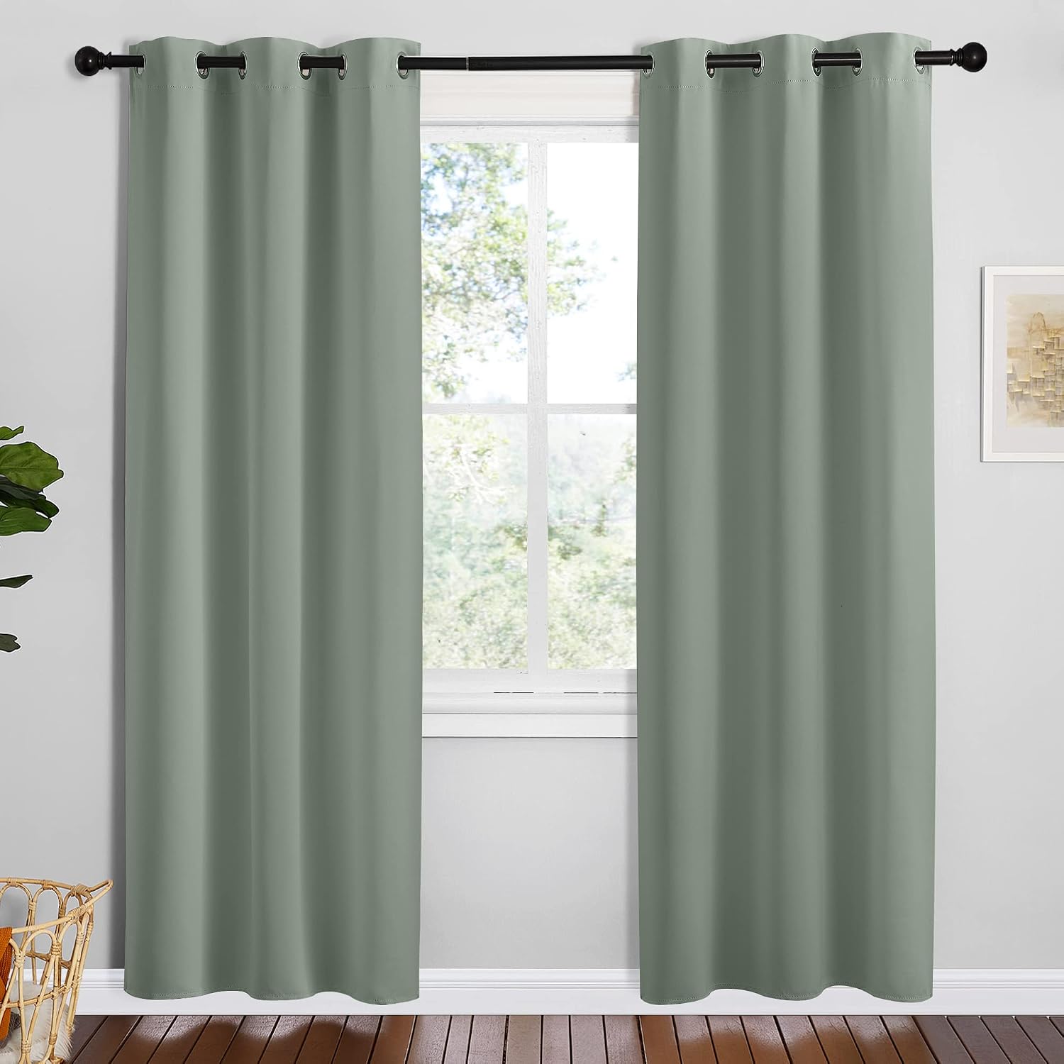 NICETOWN Greyish Green Room Darkening Curtains for Kitchen, Set of 2, 42 inches Wide by 78 inches Long, Window Treatment Thermal…
