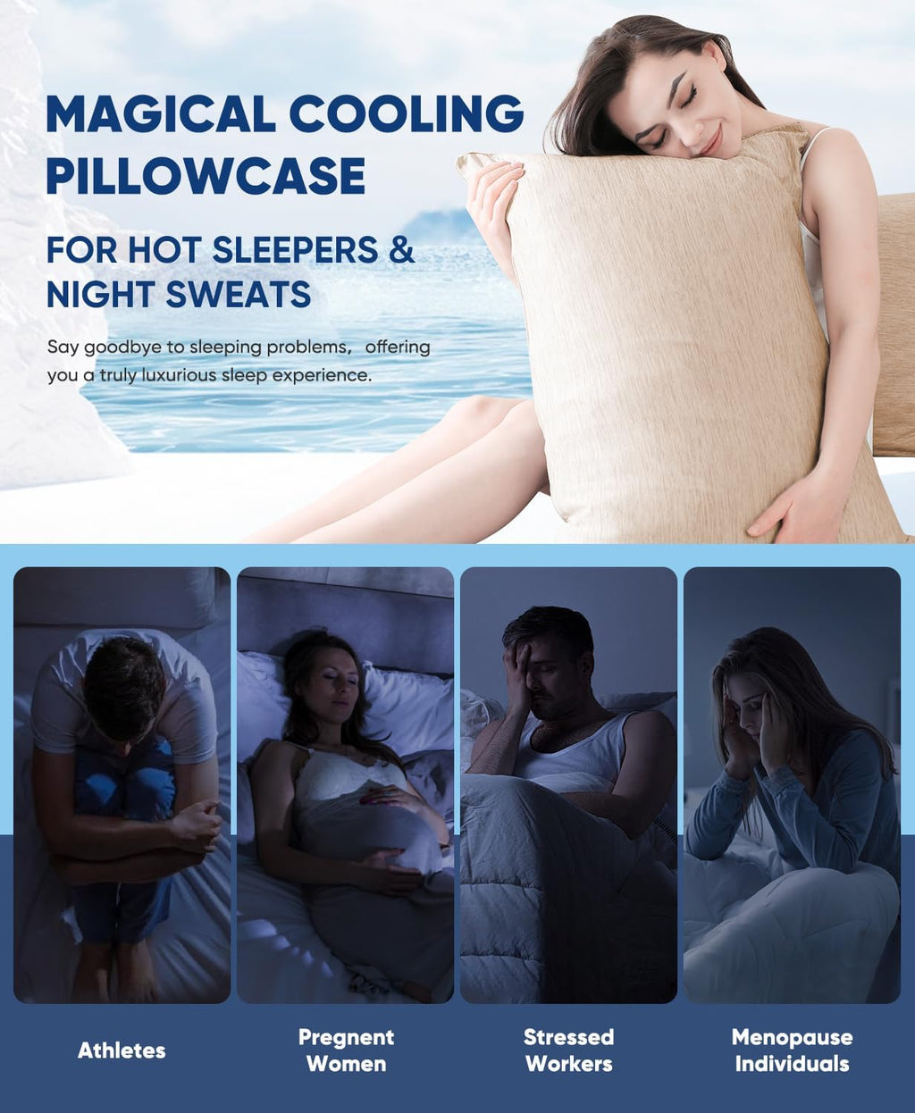 Luxear 2 Pack Cooling Pillow Cases for Hot Sleepers, Arc-Chill Q-Max > 0.5, Hair & Skin Friendly, Double-Sided, Machine Washable, Hidden Zi…