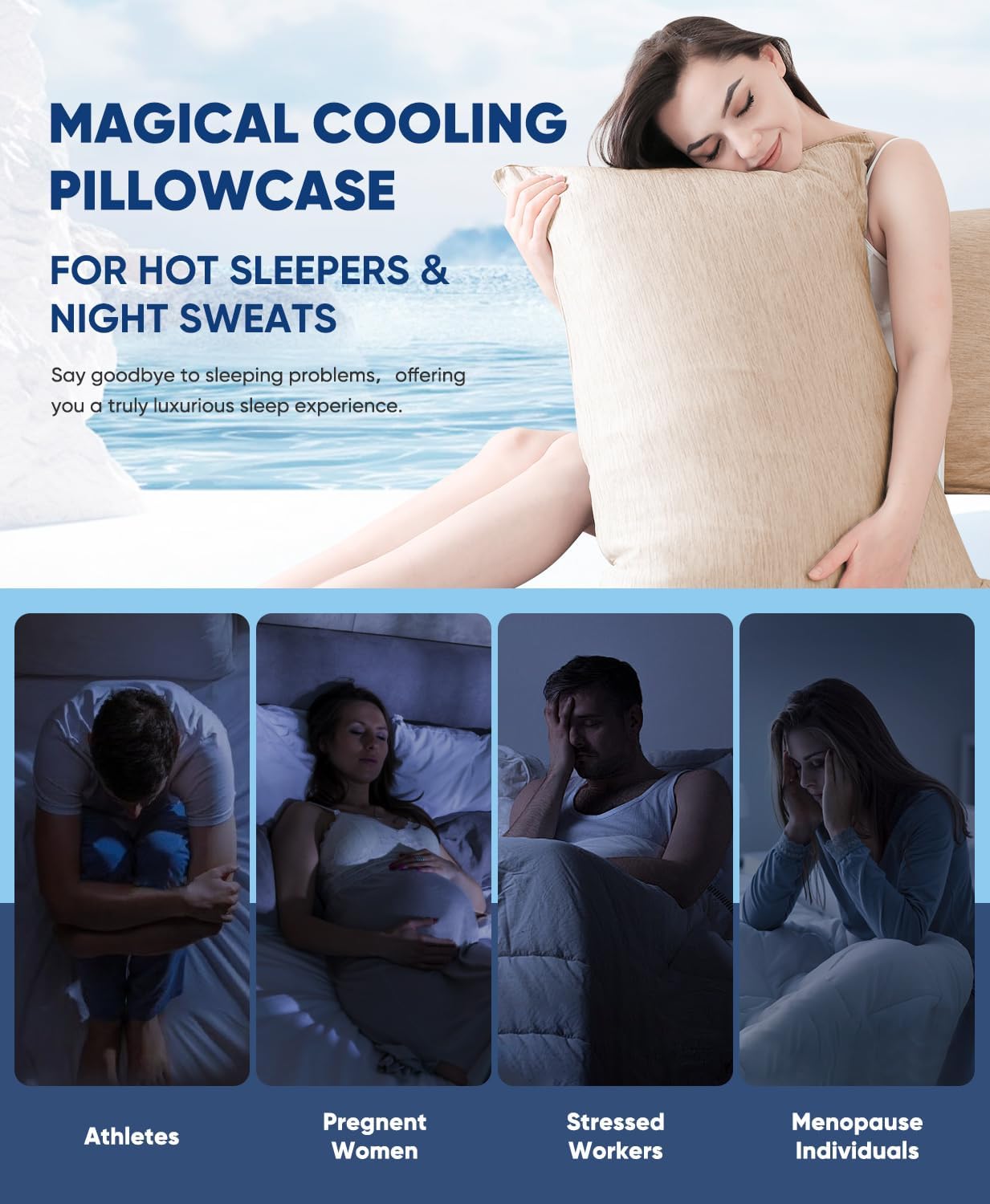 Luxear 2 Pack Cooling Pillow Cases for Hot Sleepers, Arc-Chill Q-Max > 0.5, Hair & Skin Friendly, Double-Sided, Machine Washable, Hidden Zi…