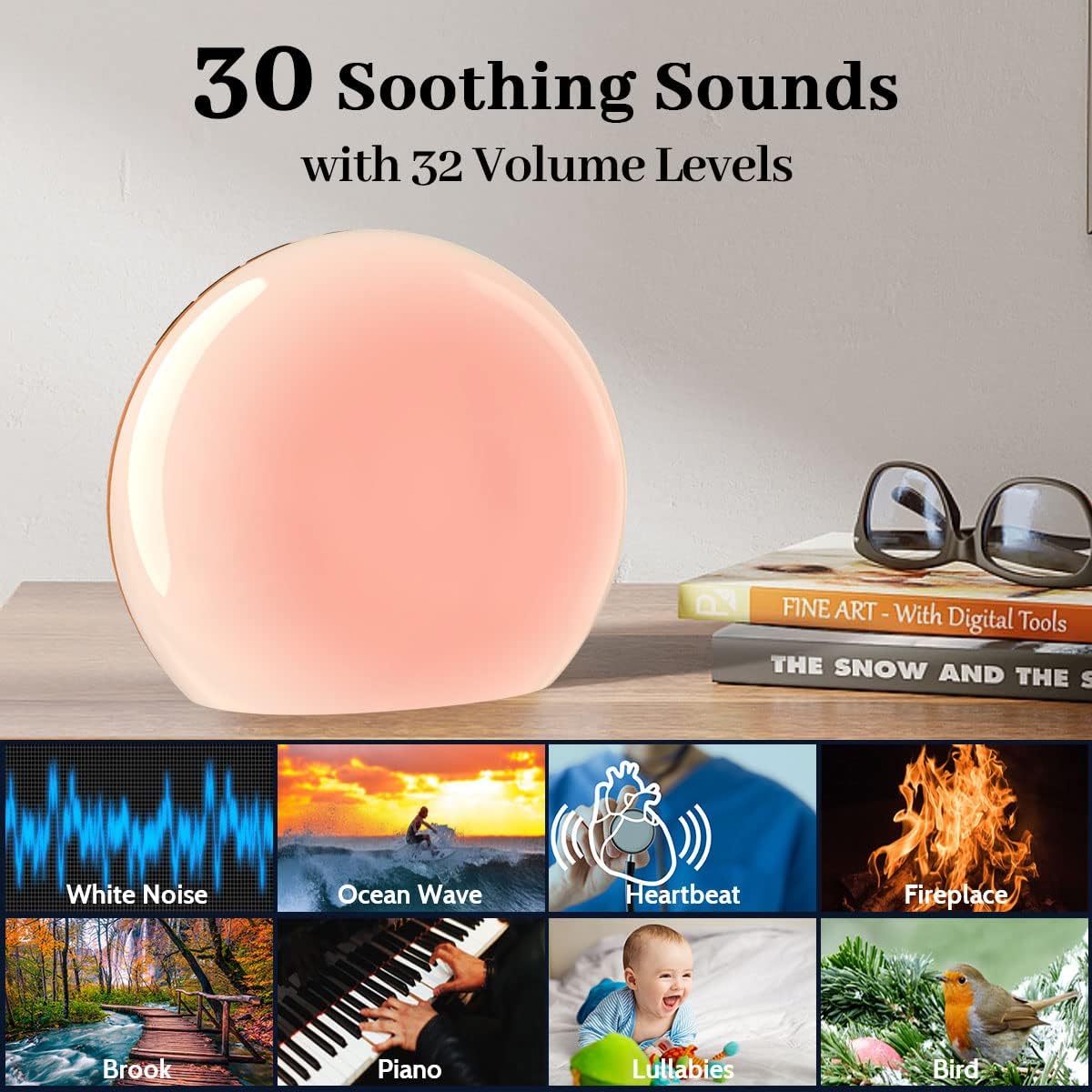 Meditation White Noise Sound Machine with 30 Soothing Sounds 12 Colors Night Light 10 Brightness Levels 32 Volume Level 4 Timers and…