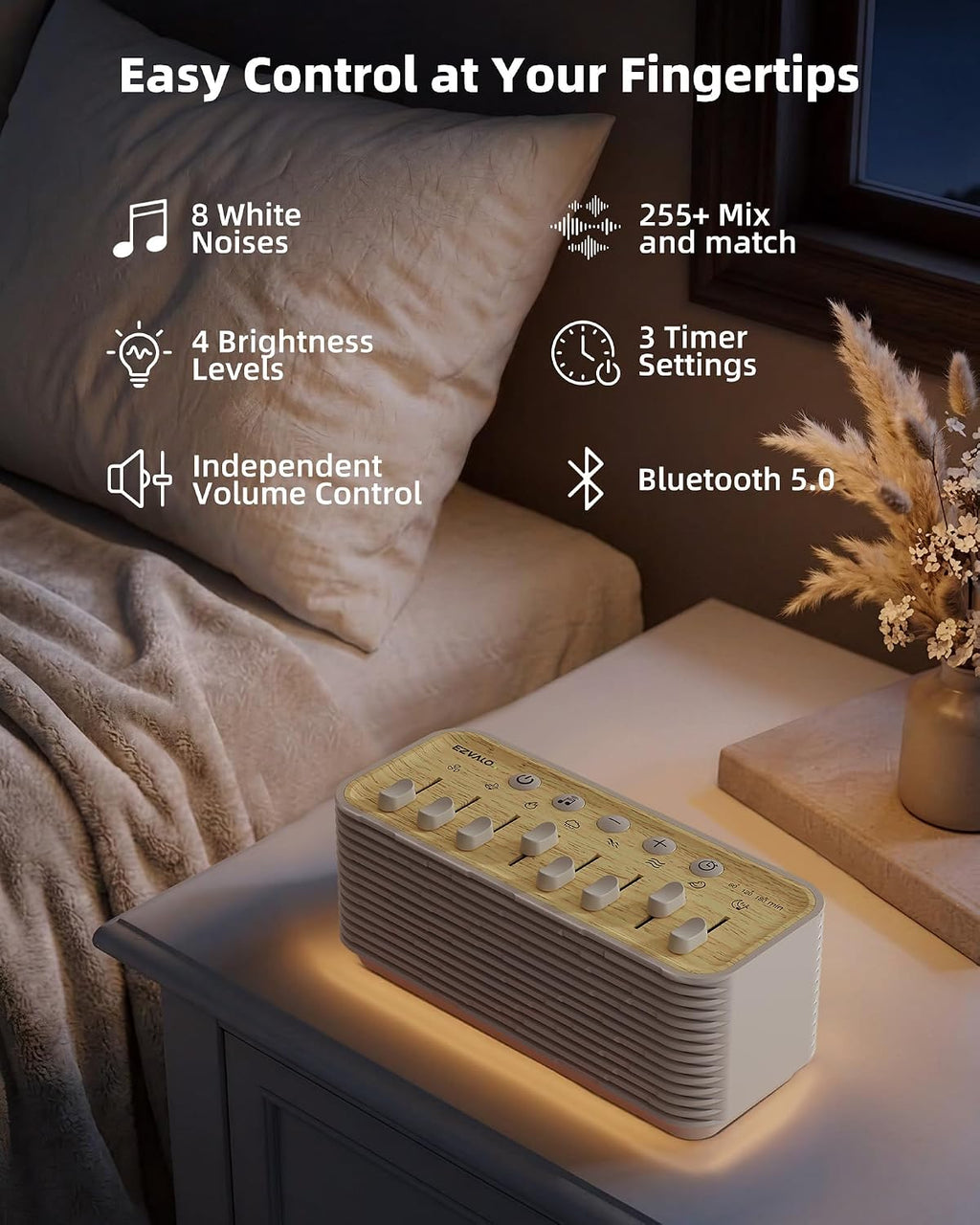 Ezvalo Sound Machine, White Noise Machine for Sleeping, 255+ Sound Combinations, Rechargeable, Breathing Light, Bluetooth Speaker, Sleep Ti…