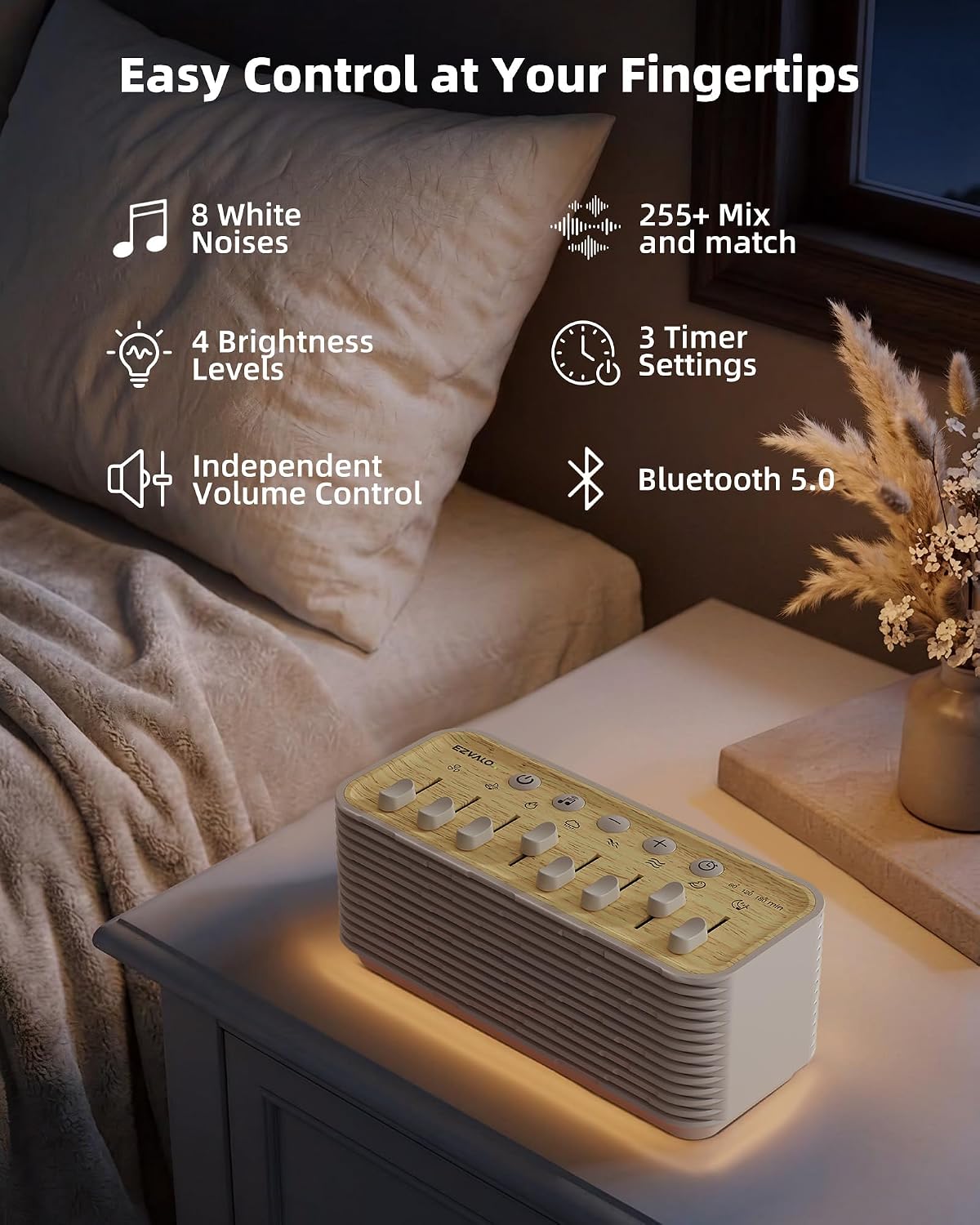 Ezvalo Sound Machine, White Noise Machine for Sleeping, 255+ Sound Combinations, Rechargeable, Breathing Light, Bluetooth Speaker, Sleep Ti…