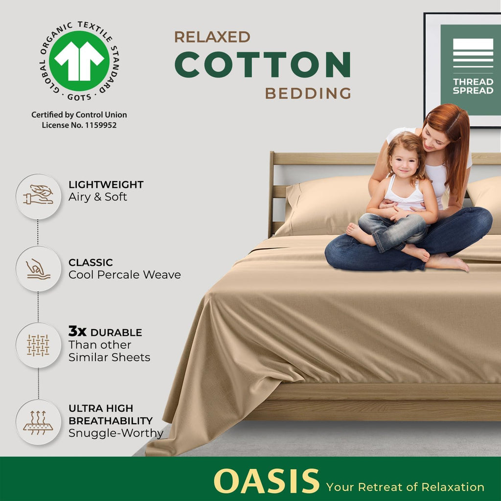 THREAD SPREAD 100% Organic Cotton Sheets California King Size - 4 PC Organic Cotton Cal King Size Percale Weave Sheet Set, Soft, Cooling…