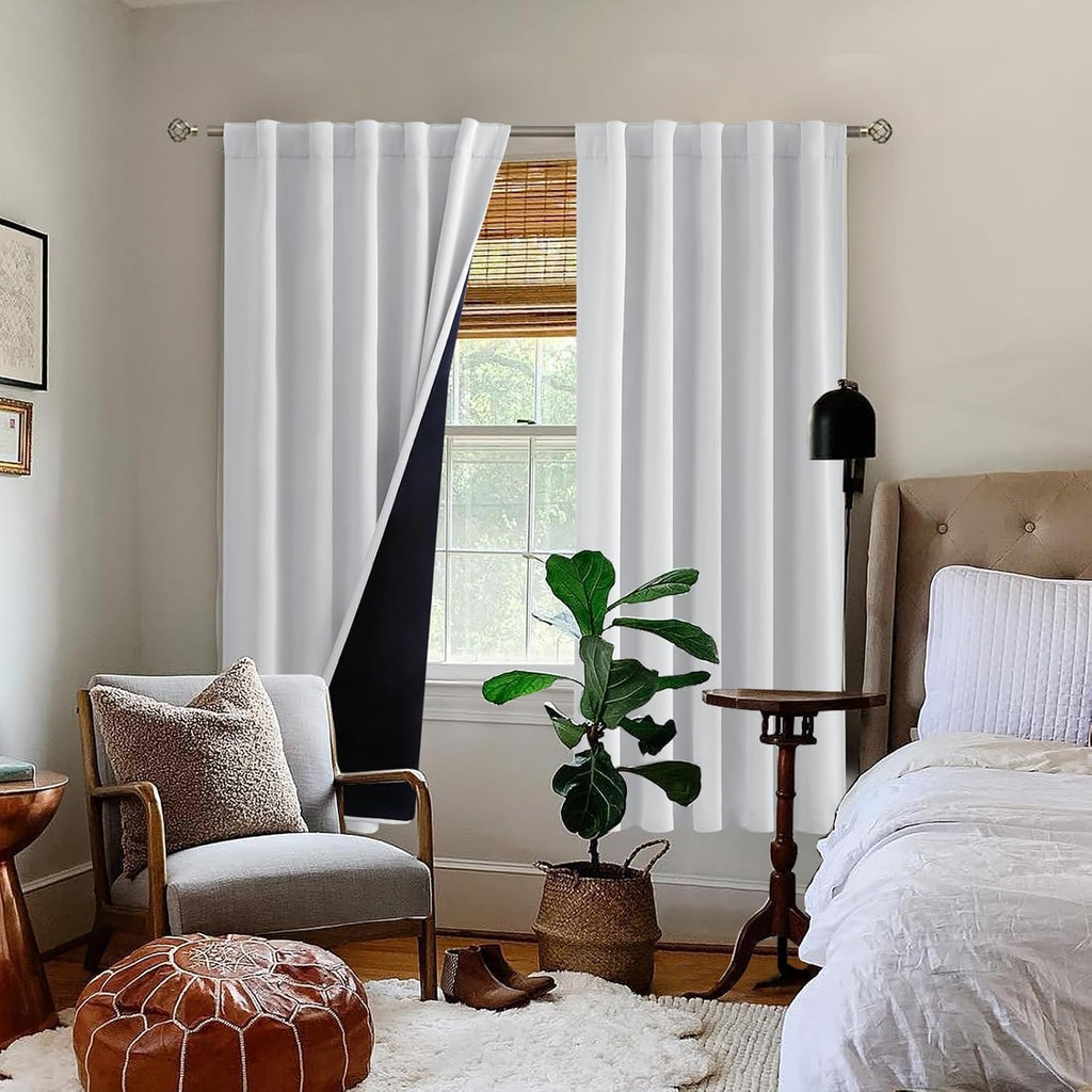 BGment Greyish White 100% Blackout Curtains 72 Inches Long with Noise-reducing Liner, Rod Pocket and Back Tab Double Layer Room Darkening…