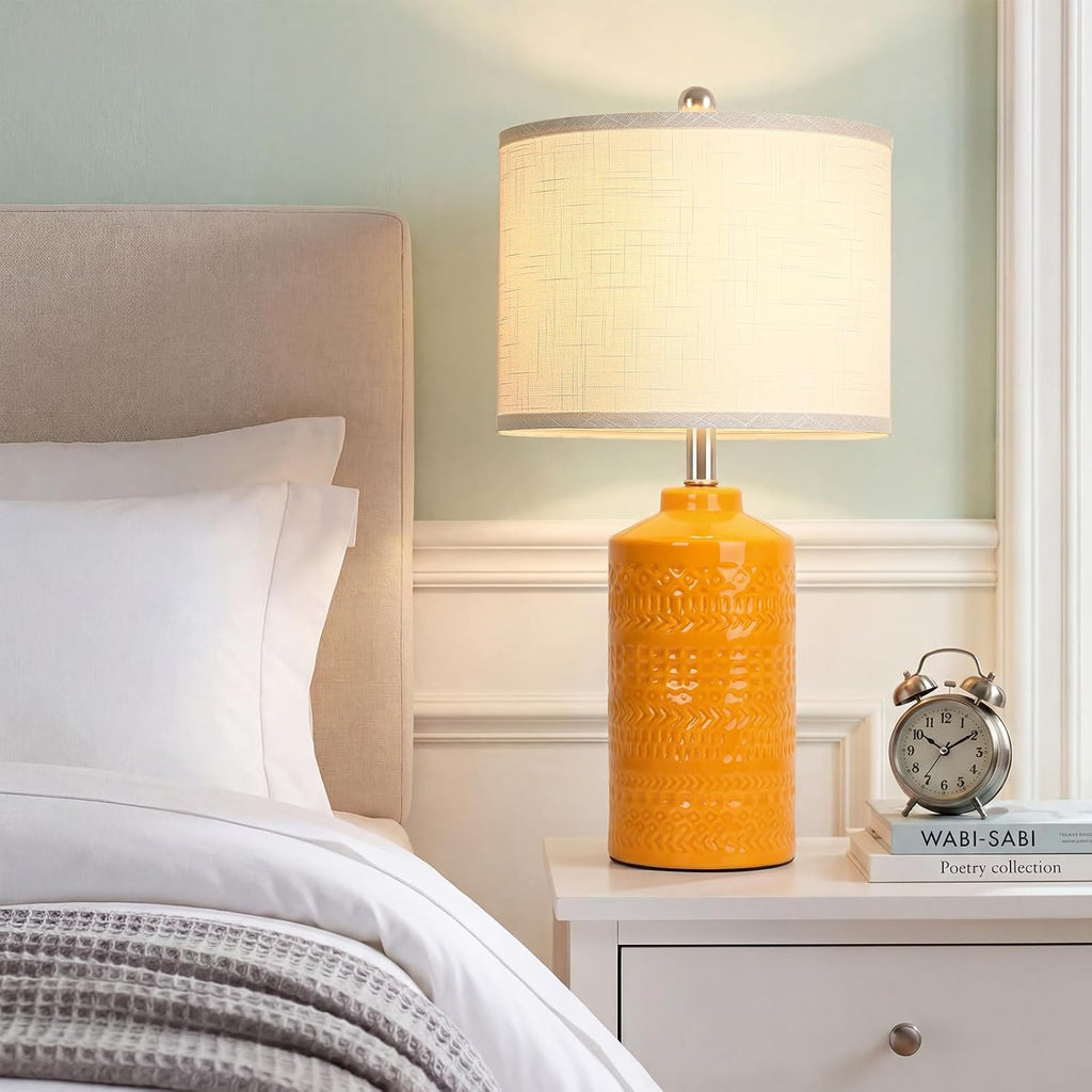 JUNNAI 25" Modern Orange Ceramic Table Lamp for Living Room Nightstand 3-Way Dimmable Farmhouse Lamp for Bedroom Bedside Entryway…