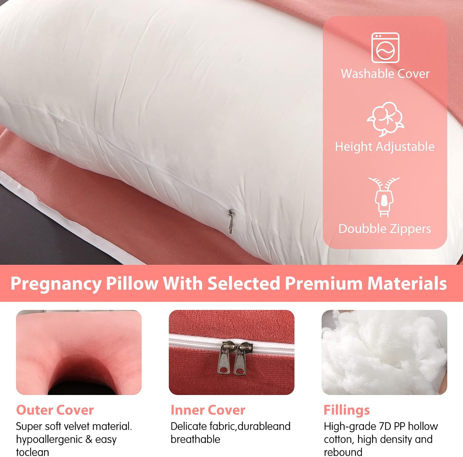 U-Shaped Full Body Pregnancy Pillow for Sleeping – 57" Maternity Pillow with Removable Cover, Support for Back, Legs, Belly & Hips…