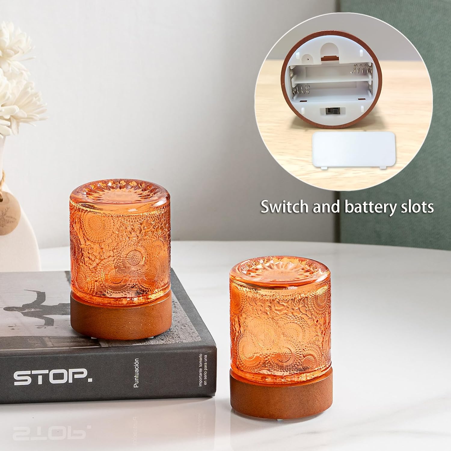 Mini Lamps with Timer, Small Battery Operated Night Lights for Adults, Cordless Glass Vintage Sleep Nightlights, Portable Cordless Night…