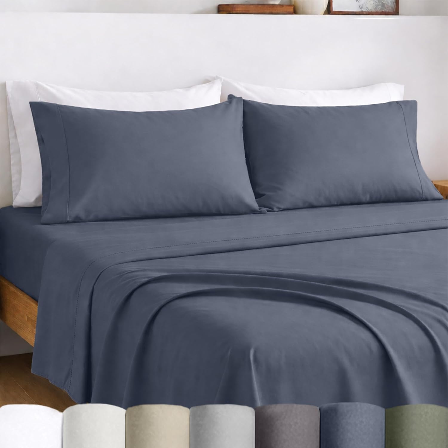 CaliforniaDesignDen California Design Den King Sheet Set - Certified 100% Egyptian Cotton Percale Sheets King with Deep Pockets, Lightweigh…