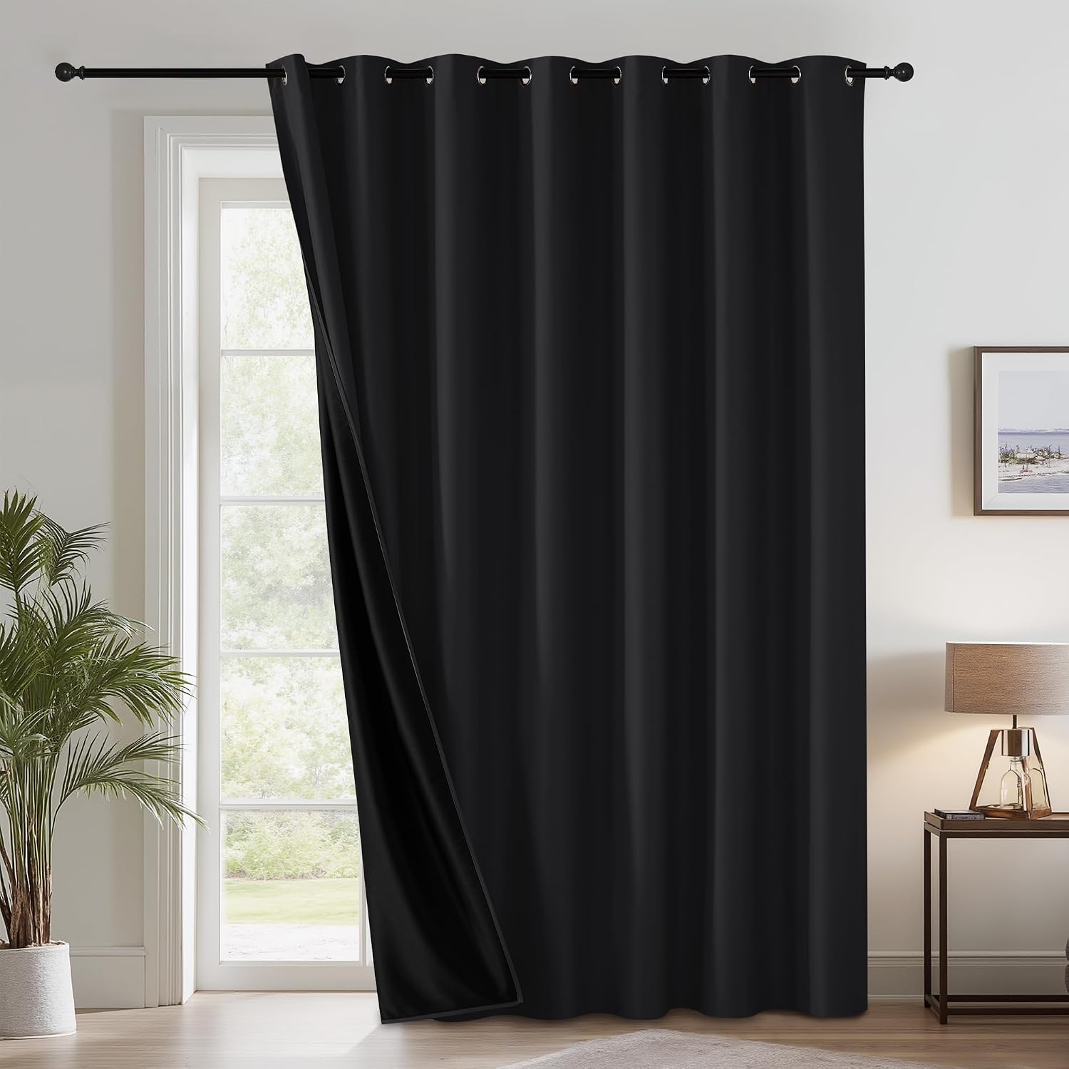 Rybhome RYB HOME Black 100% Blackout Curtains for Bedroom, Wide Thermal Insulated Privacy Curtains for Sliding Glass Doors/Patio Door/Livin…