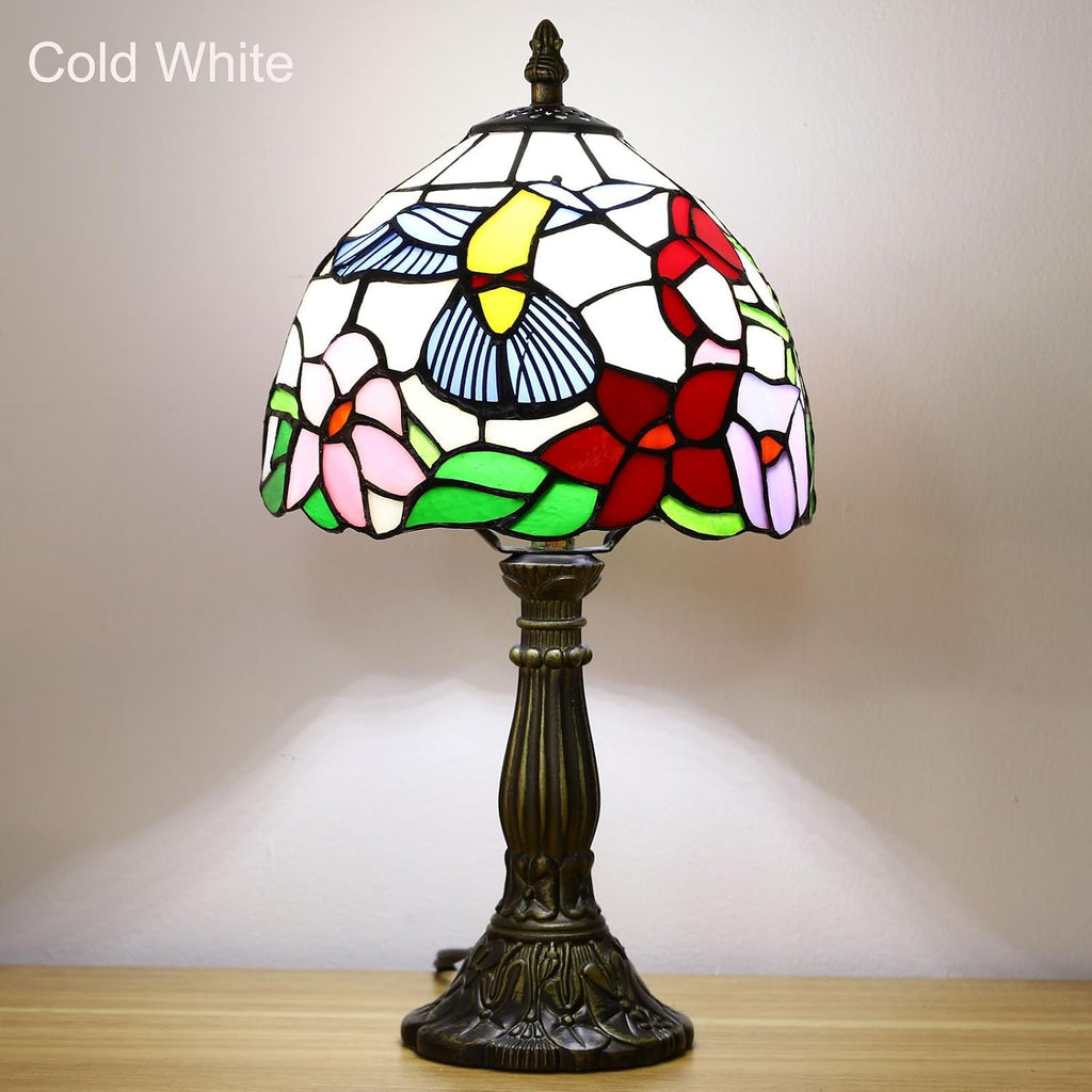 Tiffany Style Table Lamp, Hummingbird Style Stained Glass Lamp, 8 Inch Small Antique Lamp, for Bedside Nightstand Bedroom Living Room…