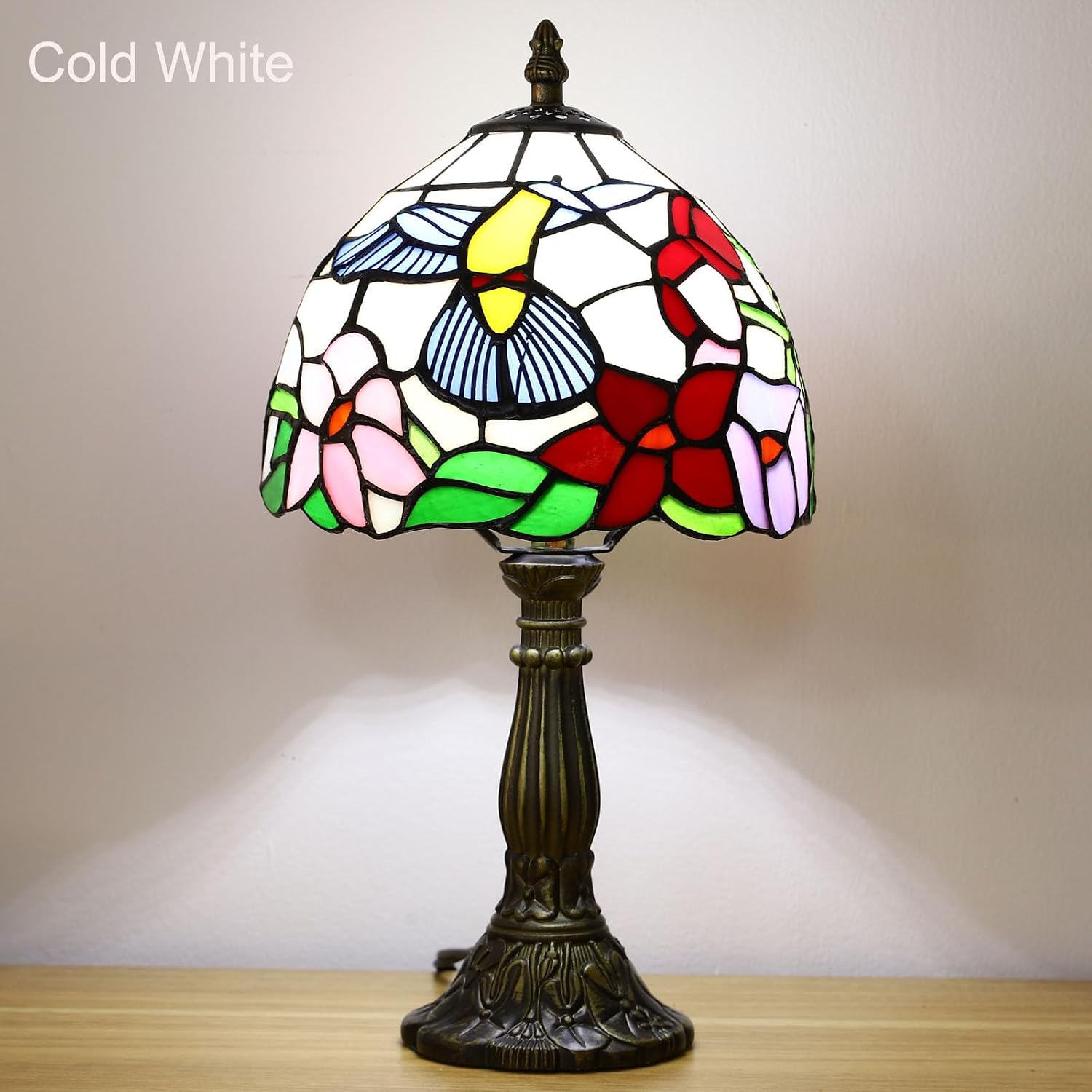 Tiffany Style Table Lamp, Hummingbird Style Stained Glass Lamp, 8 Inch Small Antique Lamp, for Bedside Nightstand Bedroom Living Room…