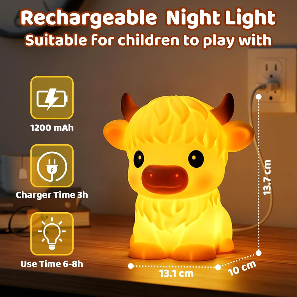 BPA-Free Silicone丨Huggwaii Highland Cow Night Light for Kids, Dimmable Squishy Night Light Touch Cow Lamp, Highland Cow Gifts for…
