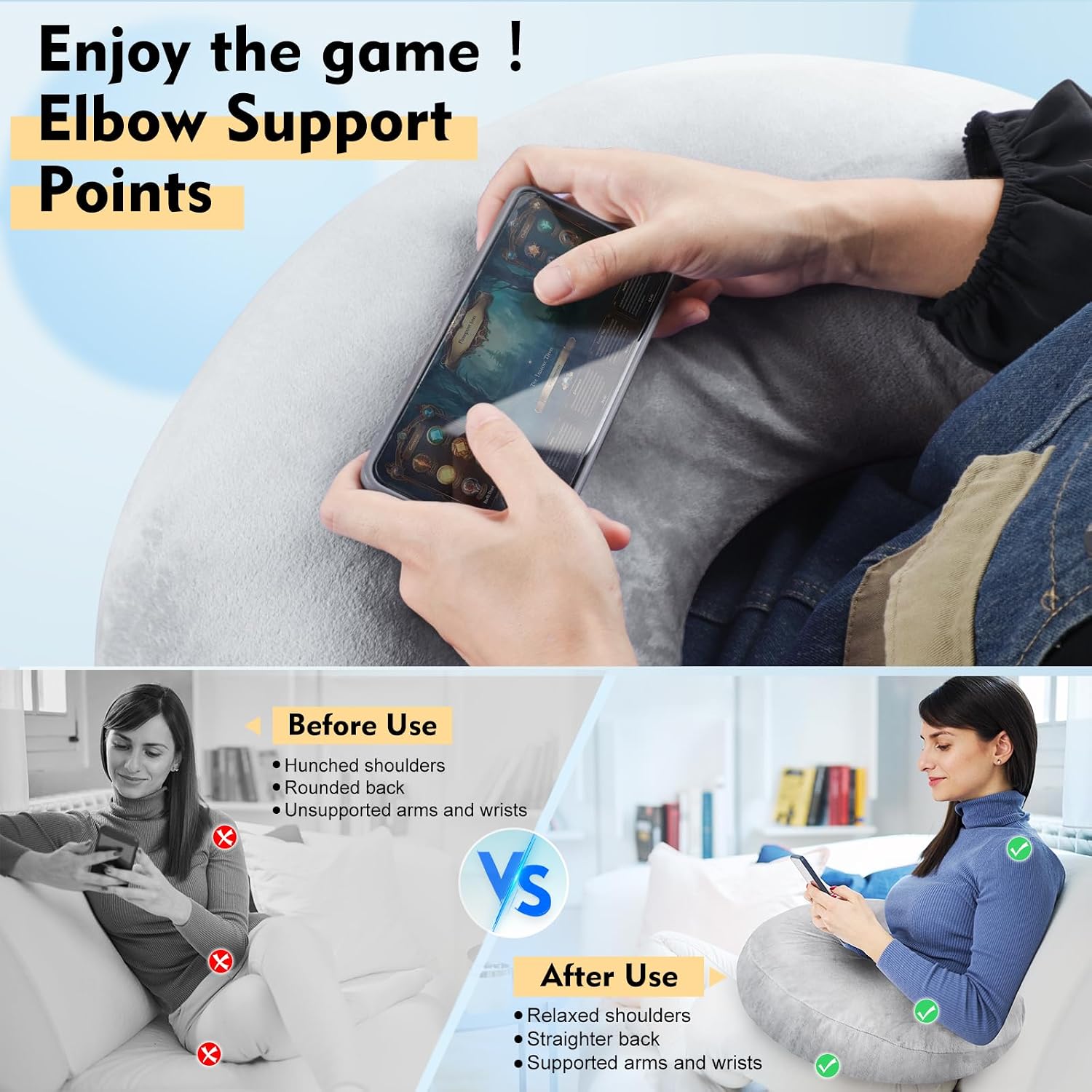 VamorryDirect vamorry Gaming Pillow Arm Support Pillow for Bed & Sofa: Ergonomic U-Shaped Lap Pillow with Elbow Rest for Adults & Kids - Re…