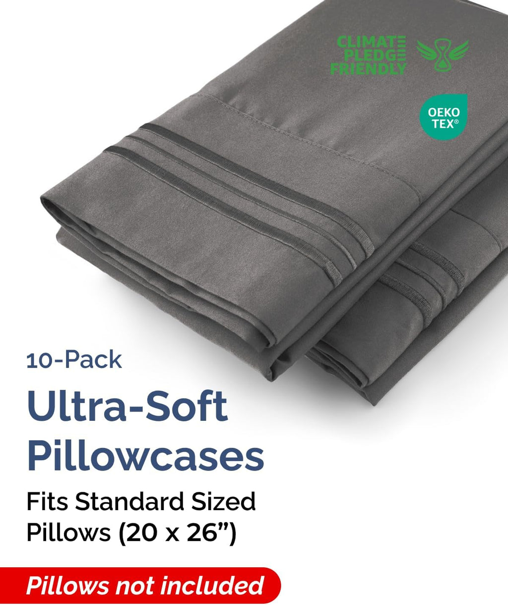 Standard Pillow Cases Set of 10 - Ultra Soft Hotel Quality Pillowcase Covers - Comfy & Wrinkle Free - Shrink & Fade Resistant - Machine…