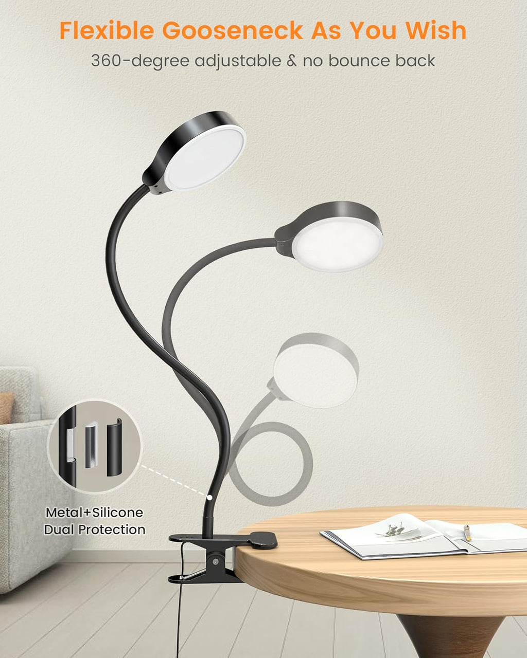 Glocusent 5W Clip on Light, 36LED Eye Caring Reading Light for Bed, 3 Colors & 5 Brightness Clip on Lamp with Adapter, Perfect Reading Ligh…