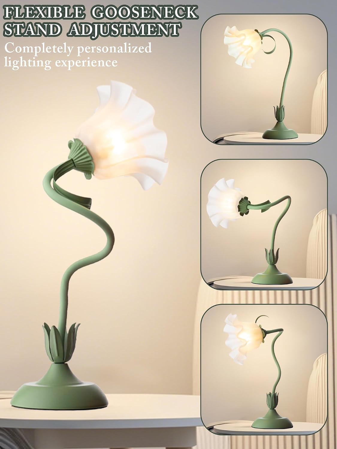 AQDZCNF Flower Table Lamp, LED Reading Light Bedside Vintage Flower Night Light,3 Colors Modes Kawaii Bedside Lamps Decor, Living Room…