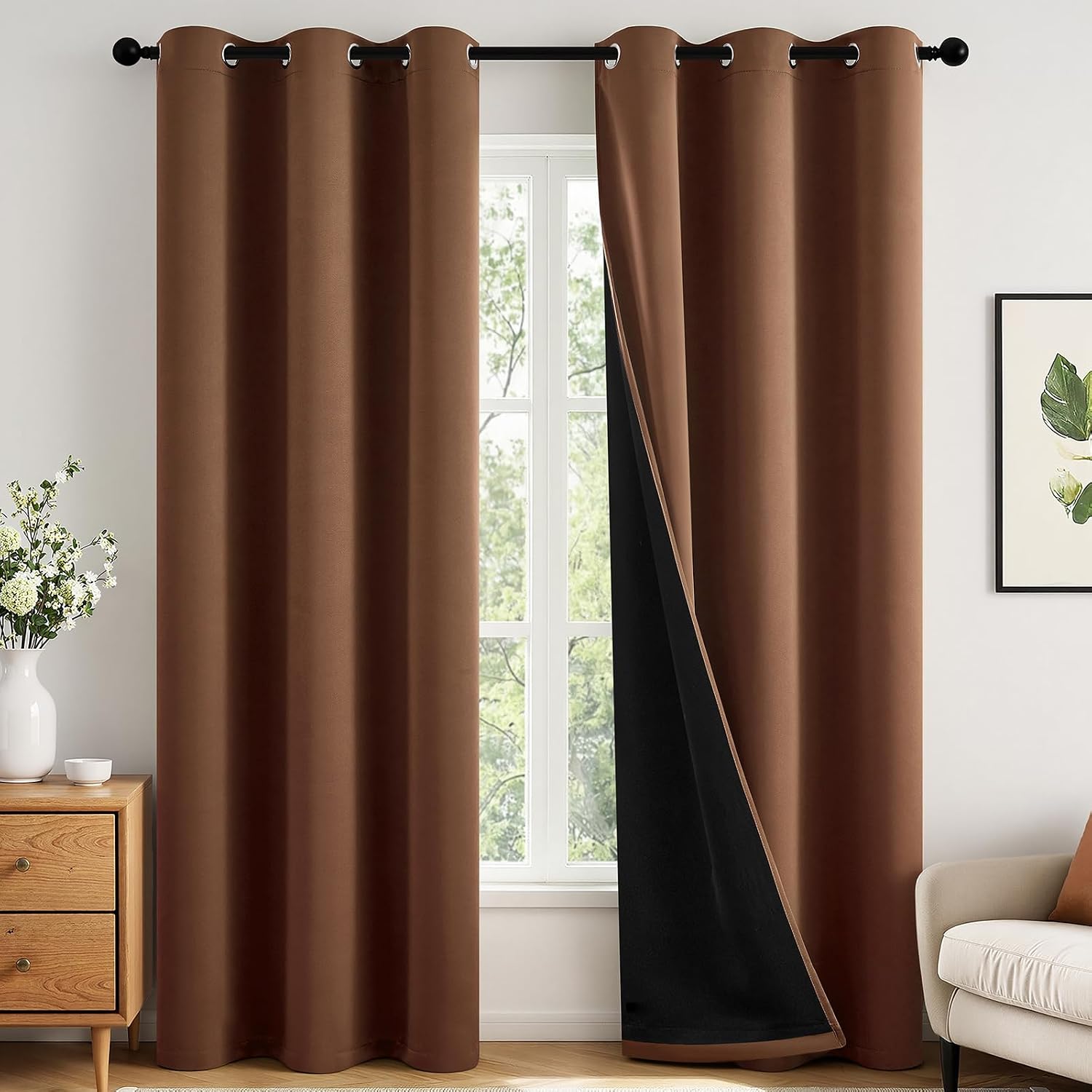 Miulee 100% Blackout Curtains for Bedroom 96 Inch Long, 2 Thick Layers Thermal Insulated Black Out Window Curtains with Black Liner, Gromme…
