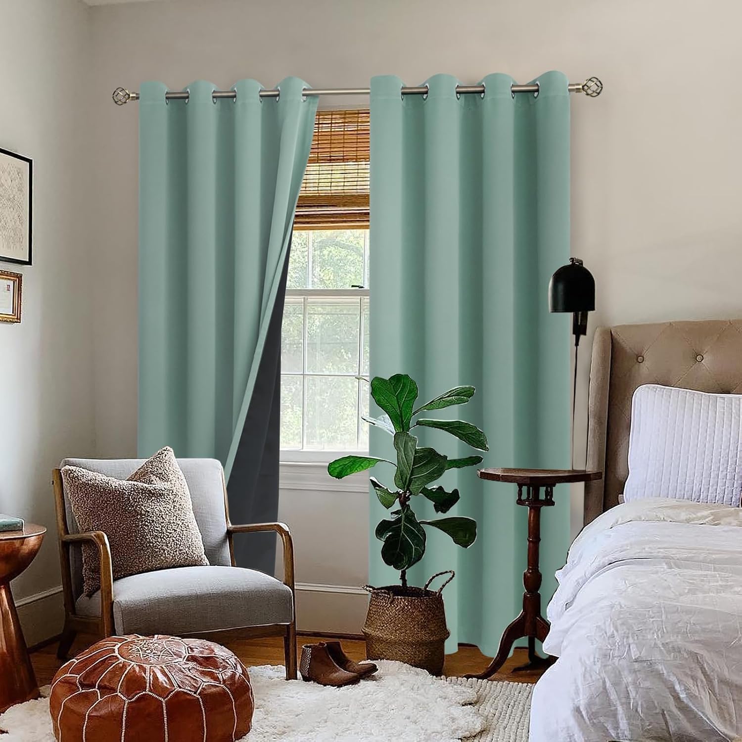 BGment Thermal Insulated 100% Blackout Curtains for Bedroom with Black Liner, Double Layer Full Room Darkening Noise Reducing Grommet Curta…