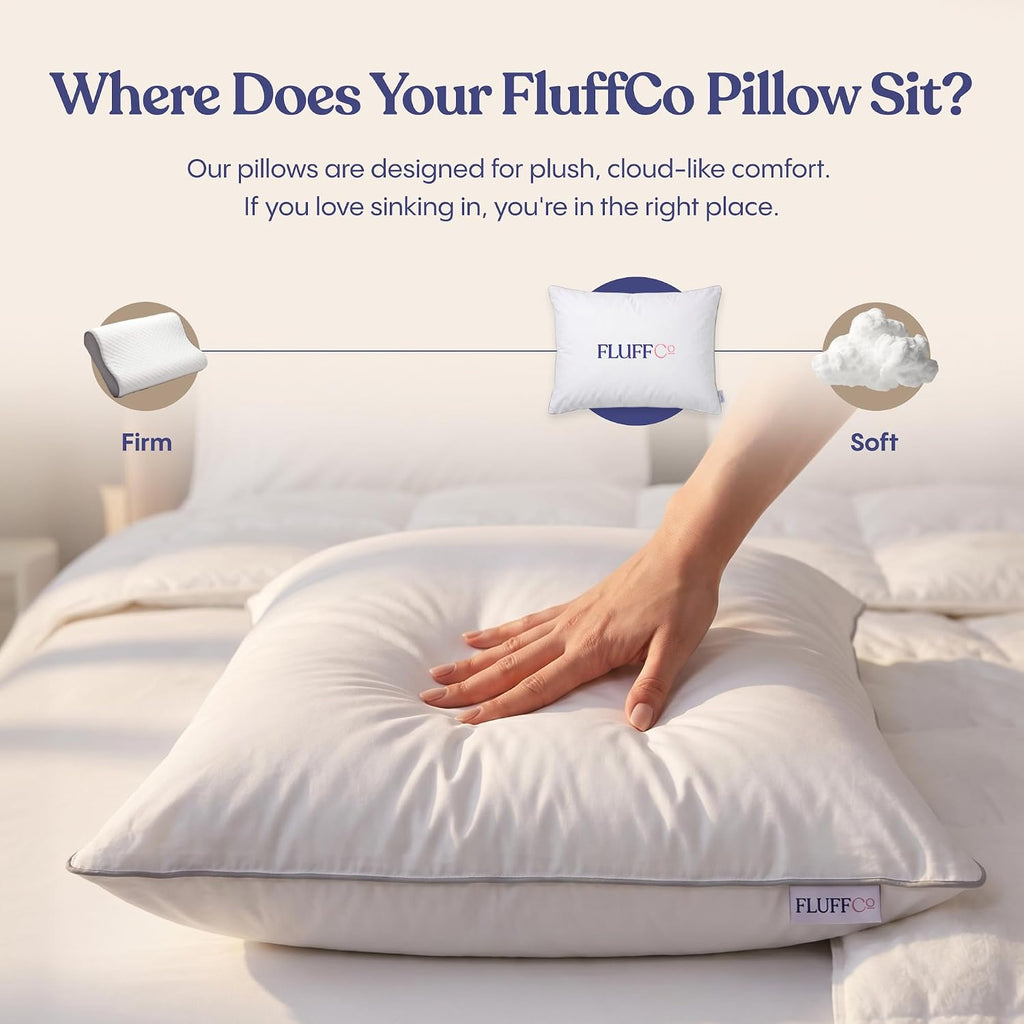 FluffCo Down Alternative Pillows King Size Set of 2 - King Bed Pillows for Sleeping - Made in USA - Cooling Surface and Machine Washable…