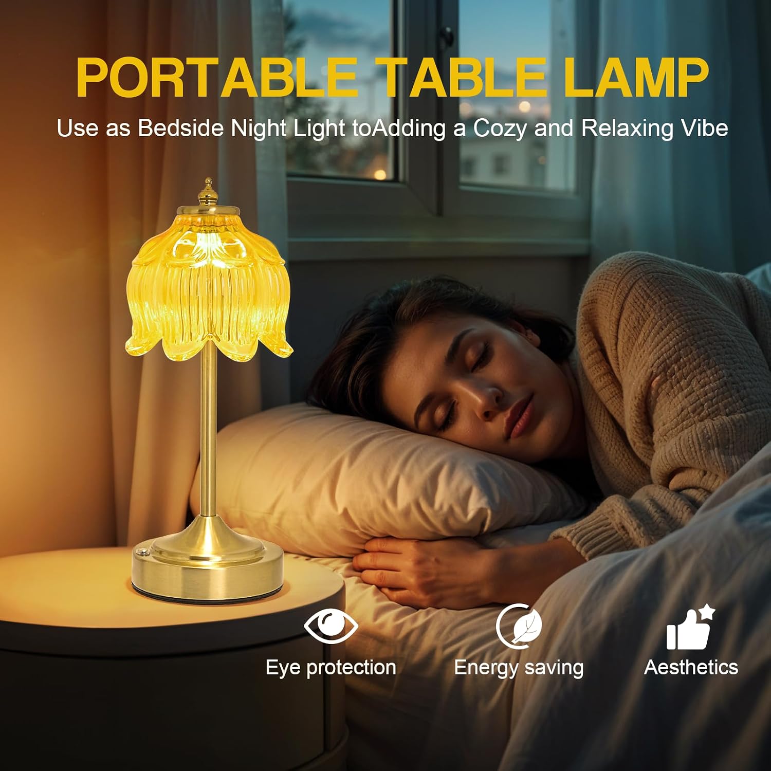 Crkwos Cordless Lotus Flower Table Lamp, 5200mAh Rechargeable Battery Operated Portable Lamp, 3-Color Dimmable Touch Control Small D…