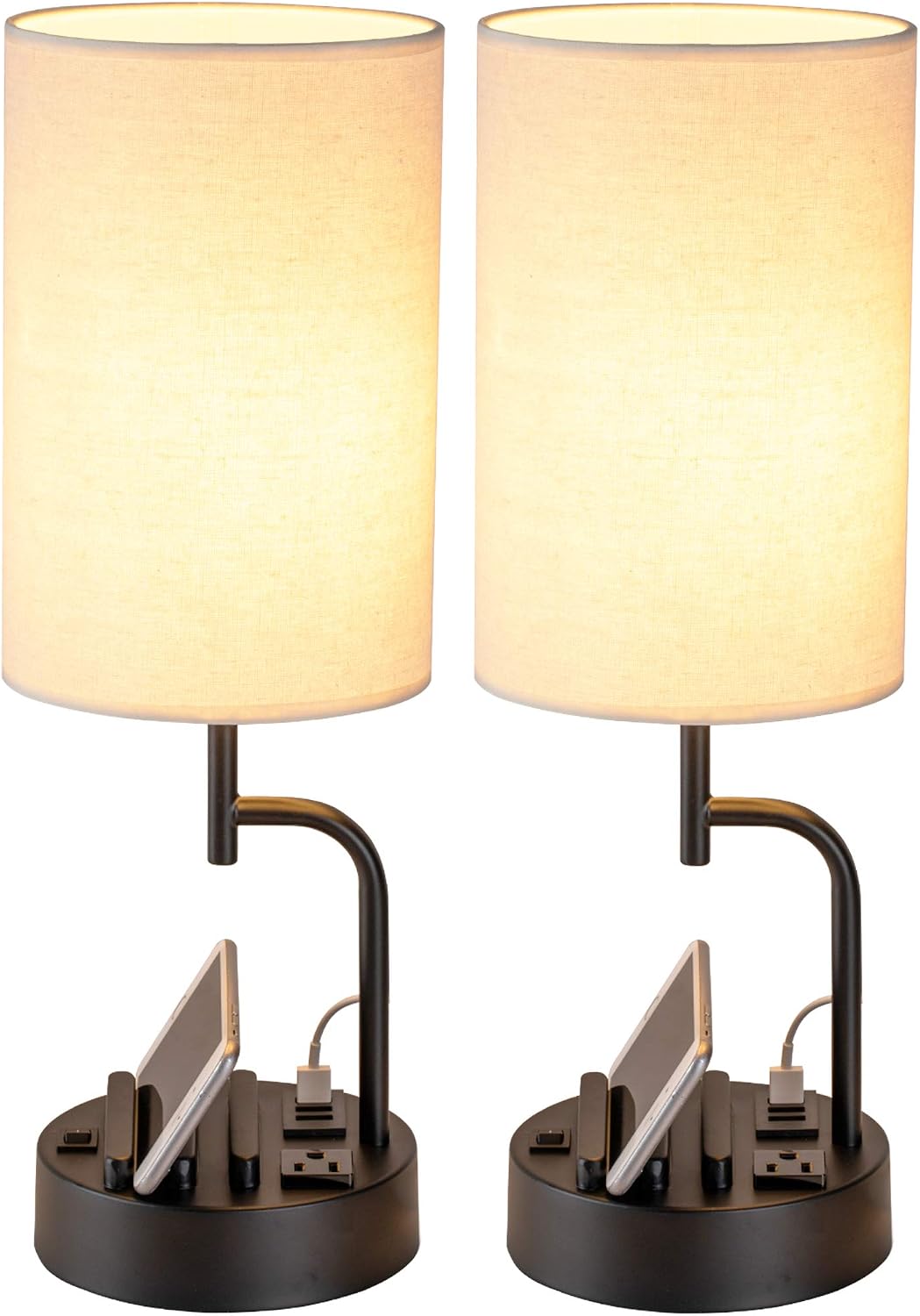 Dreamholder Table Lamp with 3 USB Charging Ports, Modern Desk Lamp with AC Outlet and Phone Stands, Perfect Bedside Lamp for Bedroom…