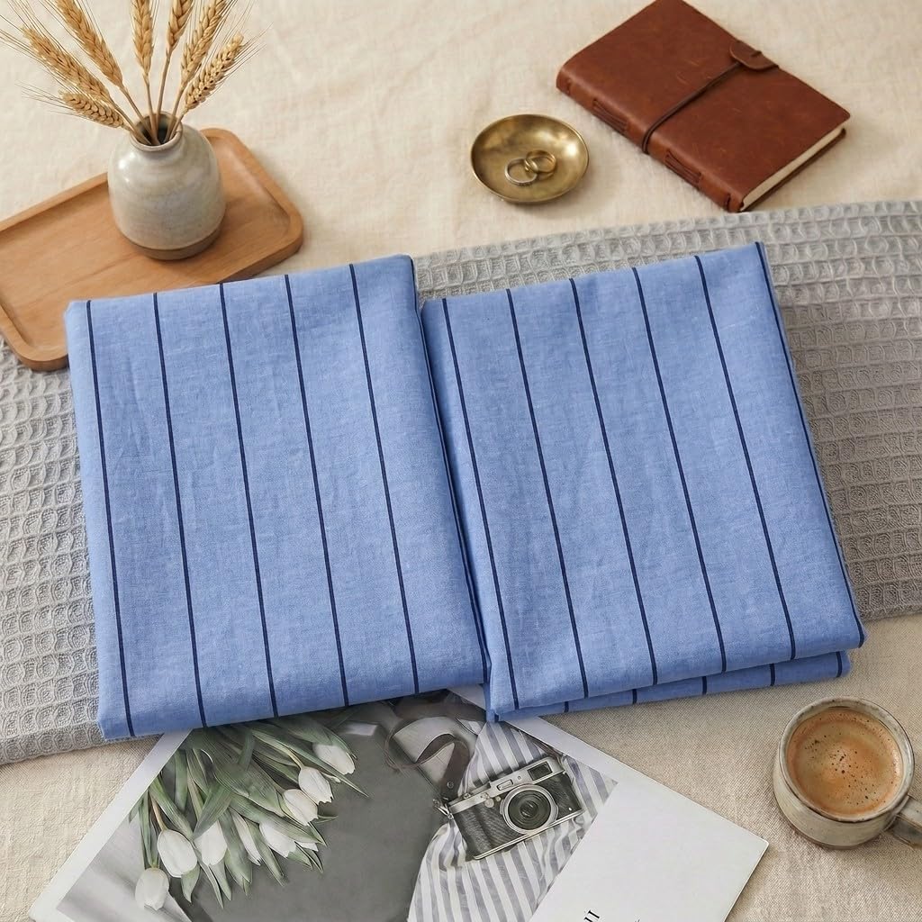 Merryword King Size Pillowcases, 100% Cotton Pillow Cases, Denim Blue Striped Pillowcases, Soft Breathable Pinstripe Pillow Covers, Set of…