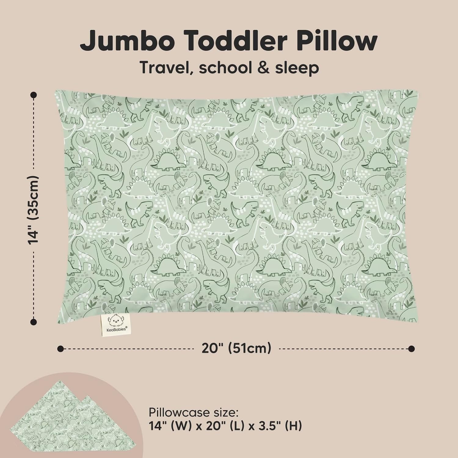 KeaBabies Toddler Pillow with Pillowcase, Jumbo 14X20 - Soft Organic Cotton Toddler Pillows for Sleeping - Machine Washable - Perfect for…