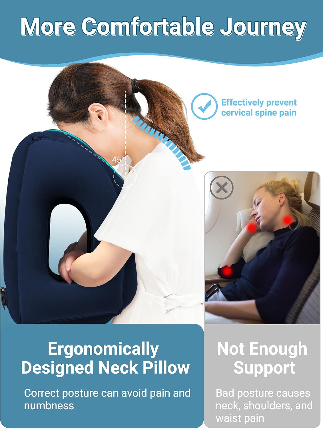 Maliton Inflatable Travel Pillow for Airplane Comfortable Sleeping to Relieve Neck and Shoulder Pain, Support Head Inflatable Pillow for…