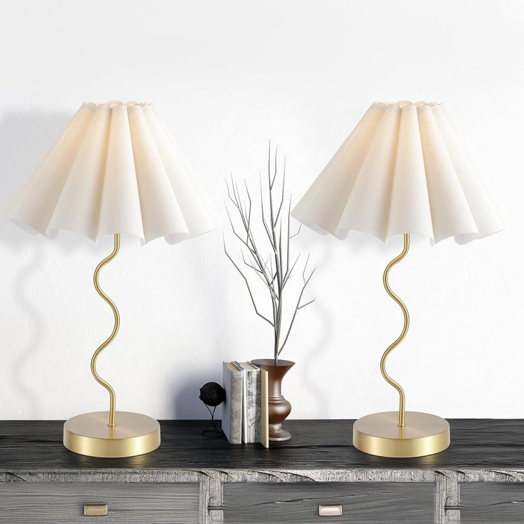 EOEYYOYB Pleated Table Lamp, Set of 2 Table Lamps for Bedroom, Bedside Lamps for Nightstand with Linen Lampshade, Modern Lamp for Bedroom…
